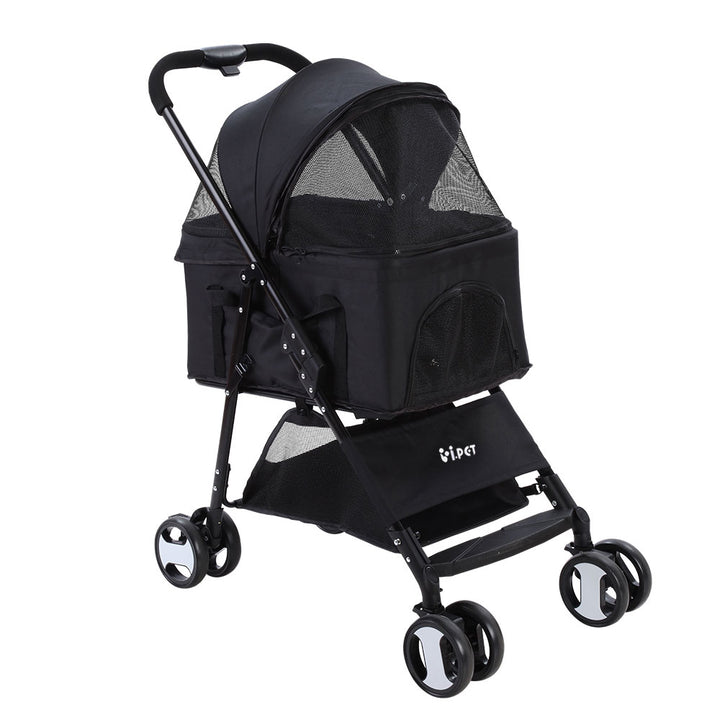Pet Pram Cat or Dog 3-in-1 Pushchair 4 Wheel Foldable Carrier Stroller - Black - Homecoze