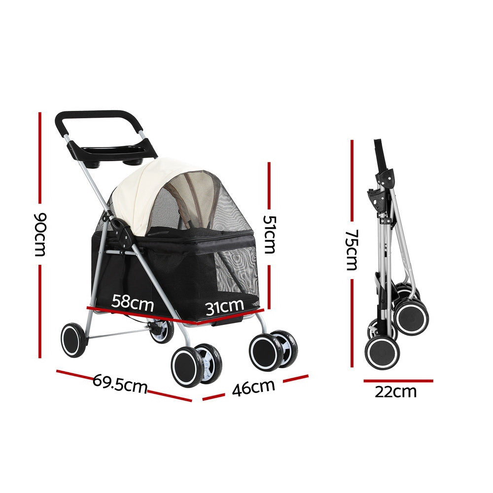 Pet Pram Cat or Small Dog Carrier Foldable Travel Stroller - Homecoze