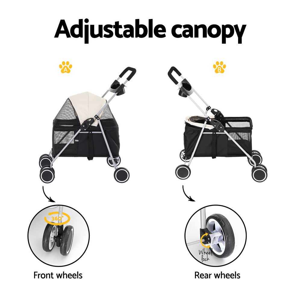 Pet Pram Cat or Small Dog Carrier Foldable Travel Stroller - Homecoze
