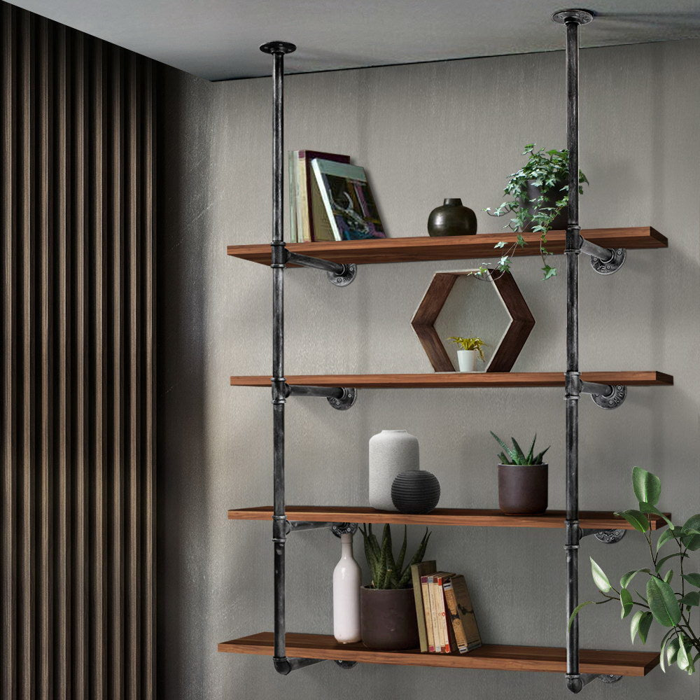 Industrial Series DIY 4 Tier Metal Pipe Wall Shelf Bracket Set (Brackets Only) - Homecoze