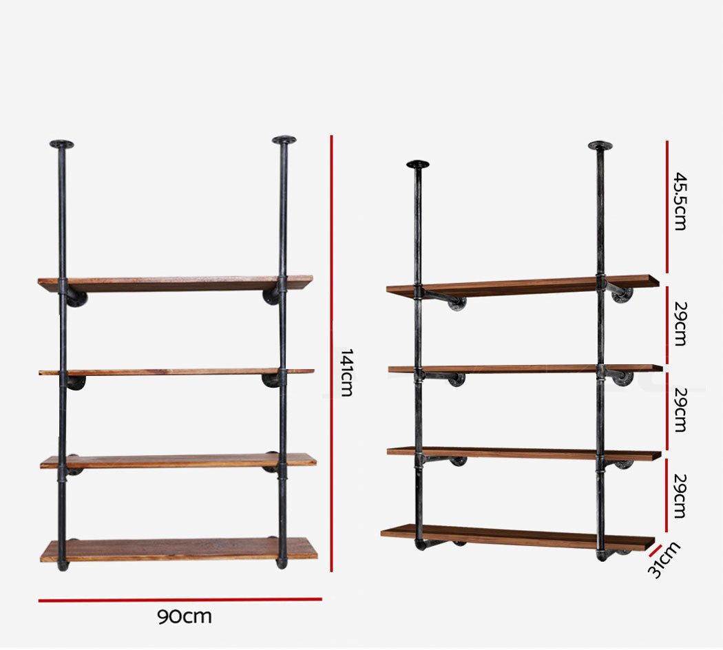 Industrial Series 4 Tier Hanging Style Metal Pipe Wall Shelf Set - Homecoze