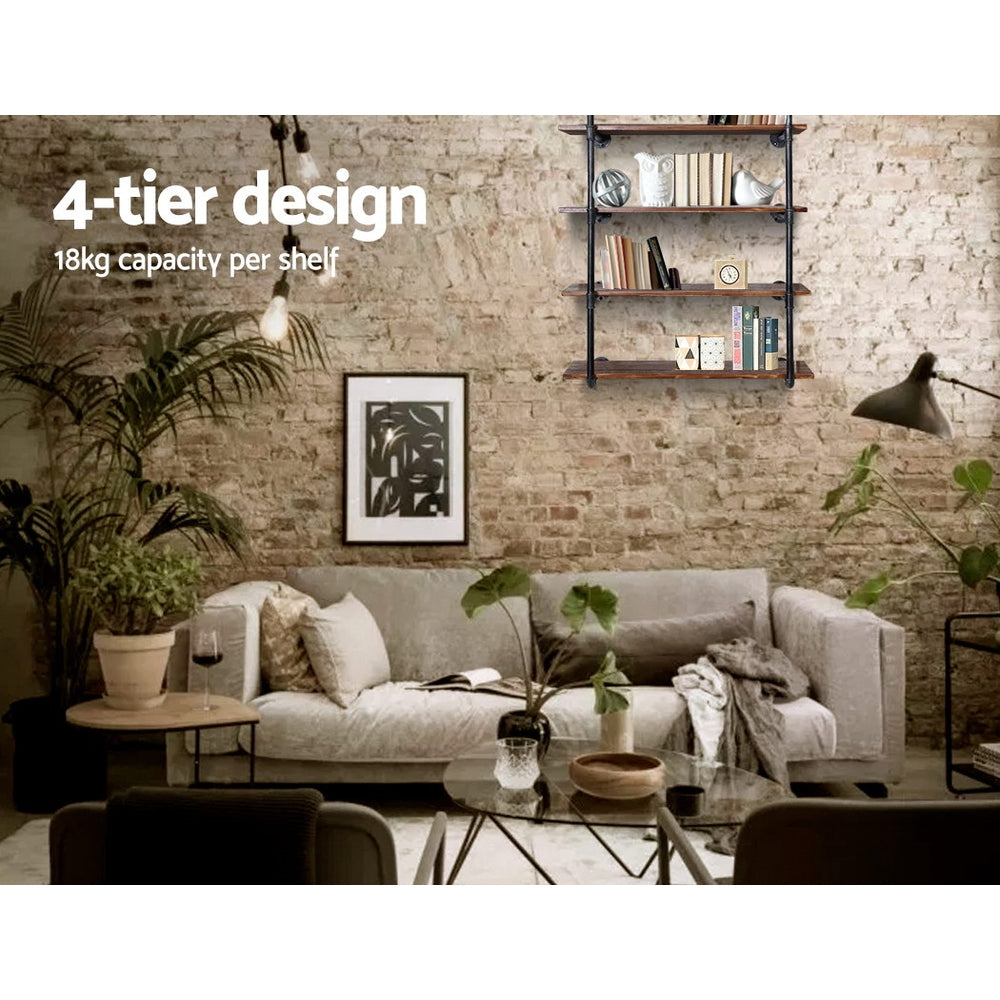 Industrial Series 4 Tier Hanging Style Metal Pipe Wall Shelf Set - Homecoze