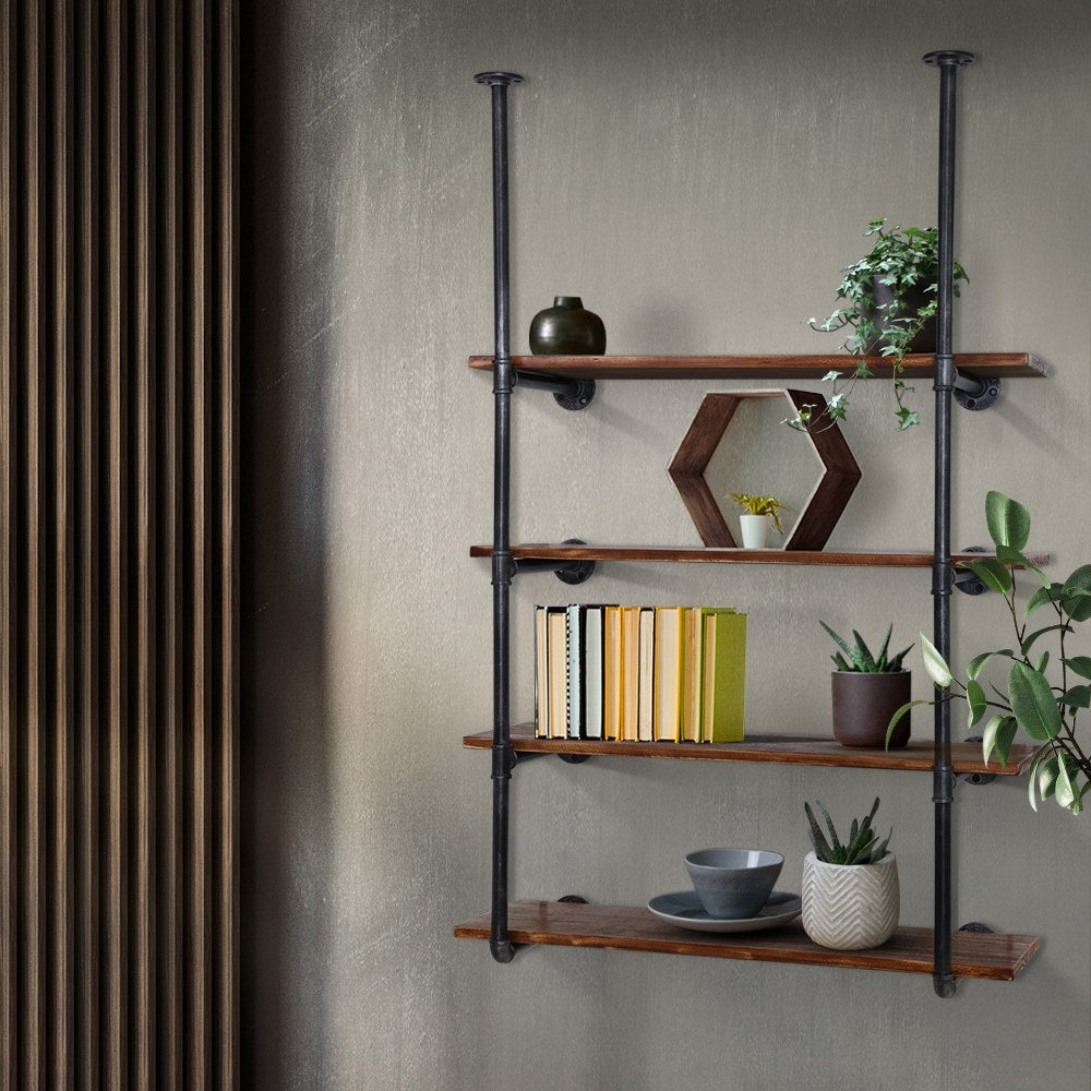 Industrial Series 4 Tier Hanging Style Metal Pipe Wall Shelf Set - Homecoze