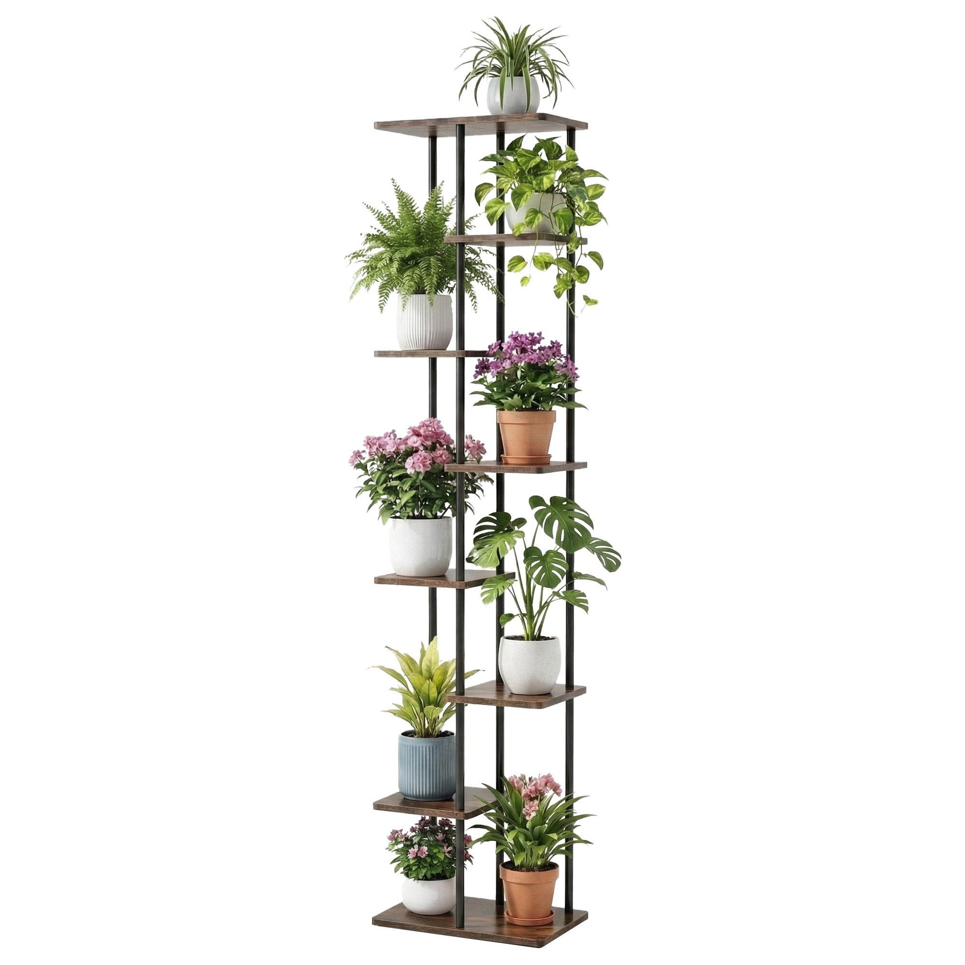 8-Tier Plant Stand Shelf 169cm - Black & Brown - Homecoze