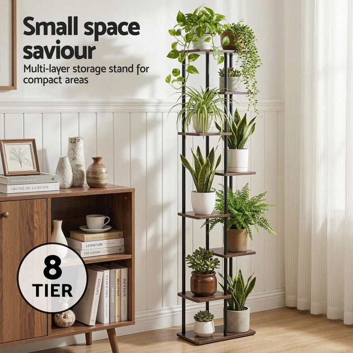 8-Tier Plant Stand Shelf 169cm - Black & Brown
