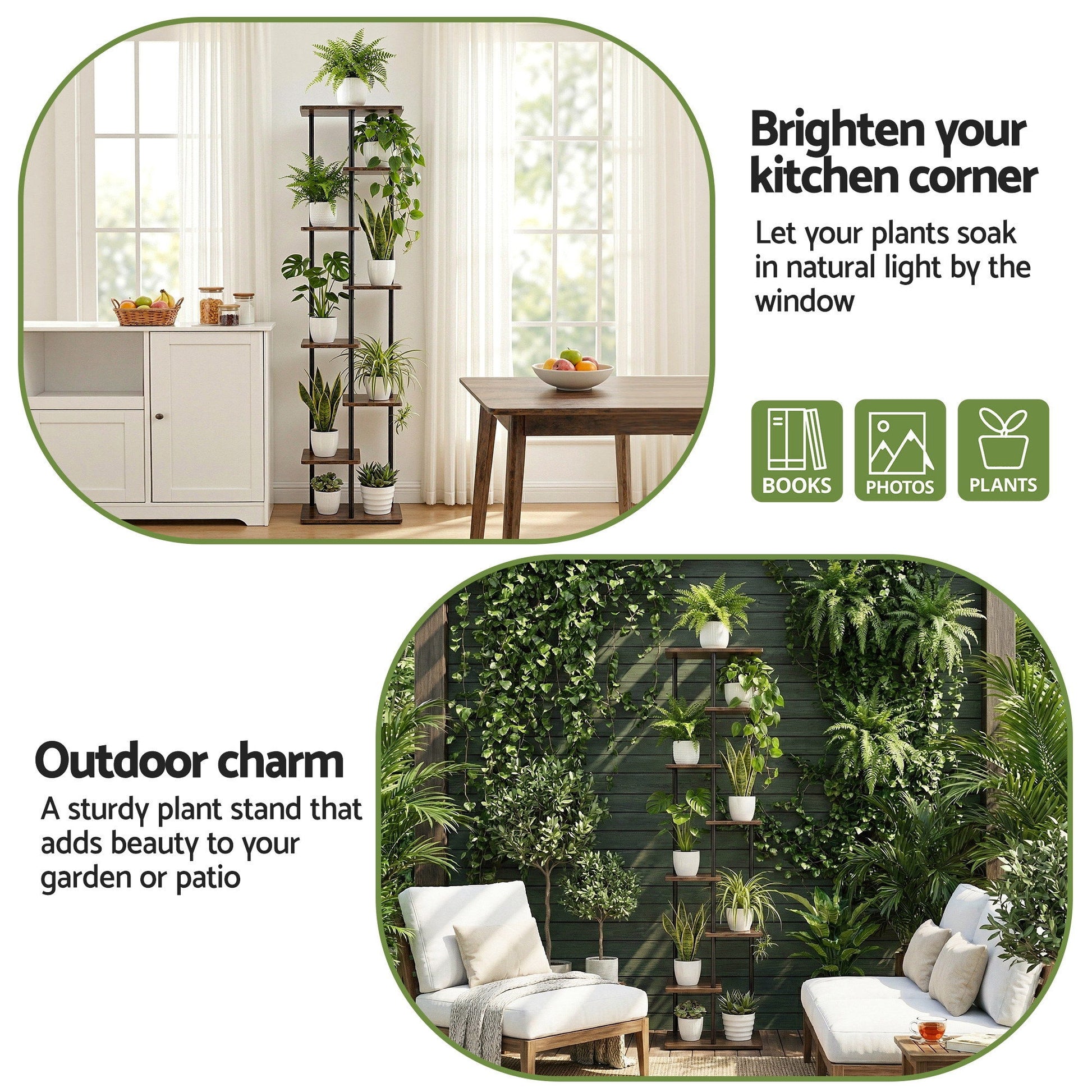 8-Tier Plant Stand Shelf 169cm - Black & Brown - Homecoze