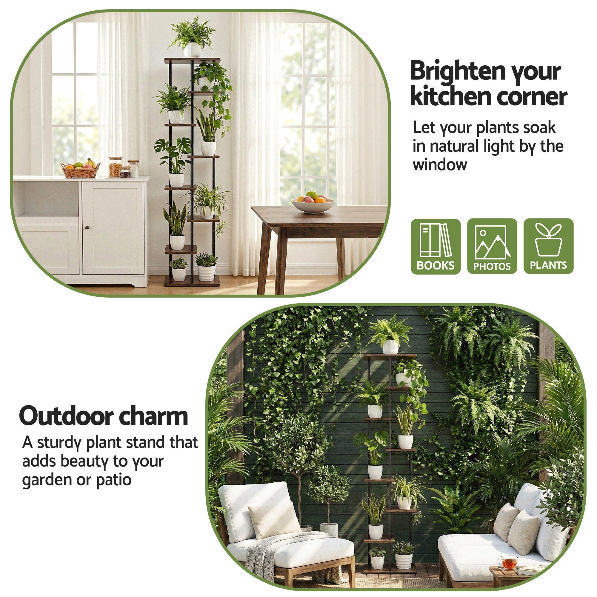 8-Tier Plant Stand Shelf 169cm - Black & Brown - Homecoze