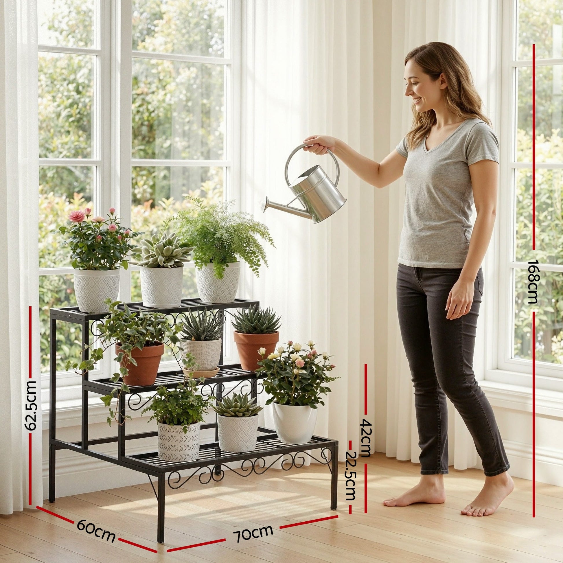 3-Tier Plant Stand Shelf 62cm - Black - Homecoze