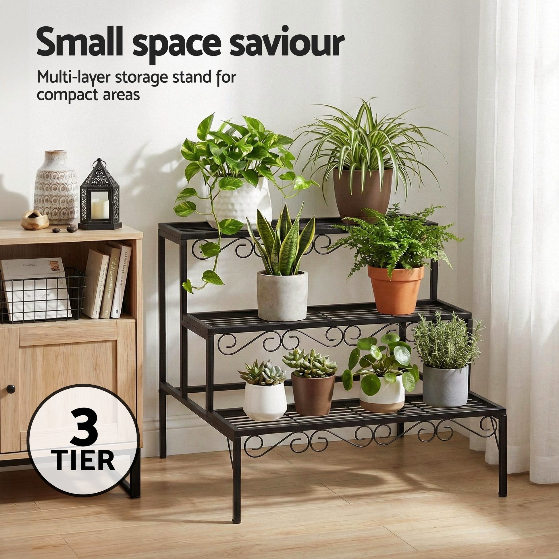 3-Tier Plant Stand Shelf 62cm - Black - Homecoze
