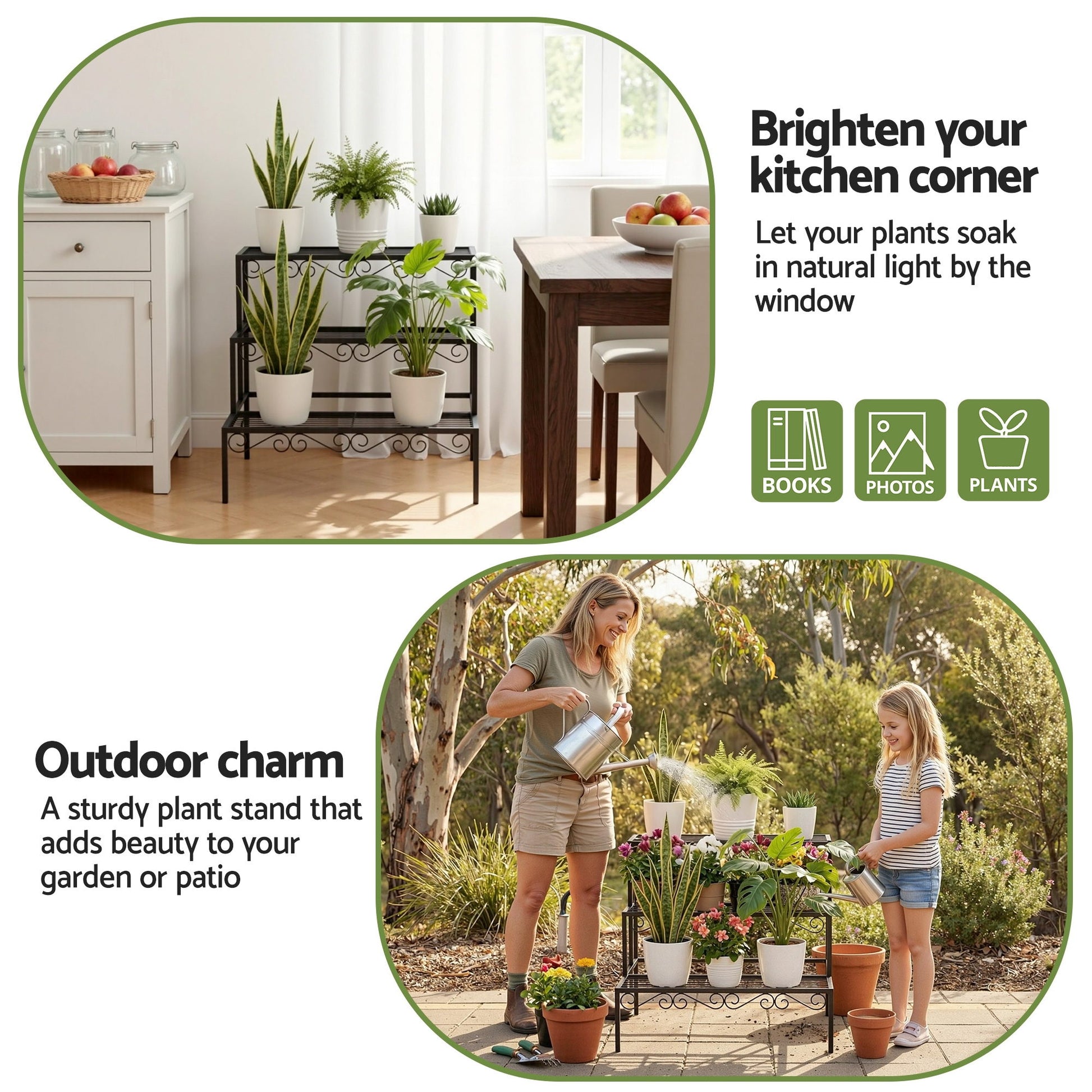 3-Tier Plant Stand Shelf 62cm - Black - Homecoze