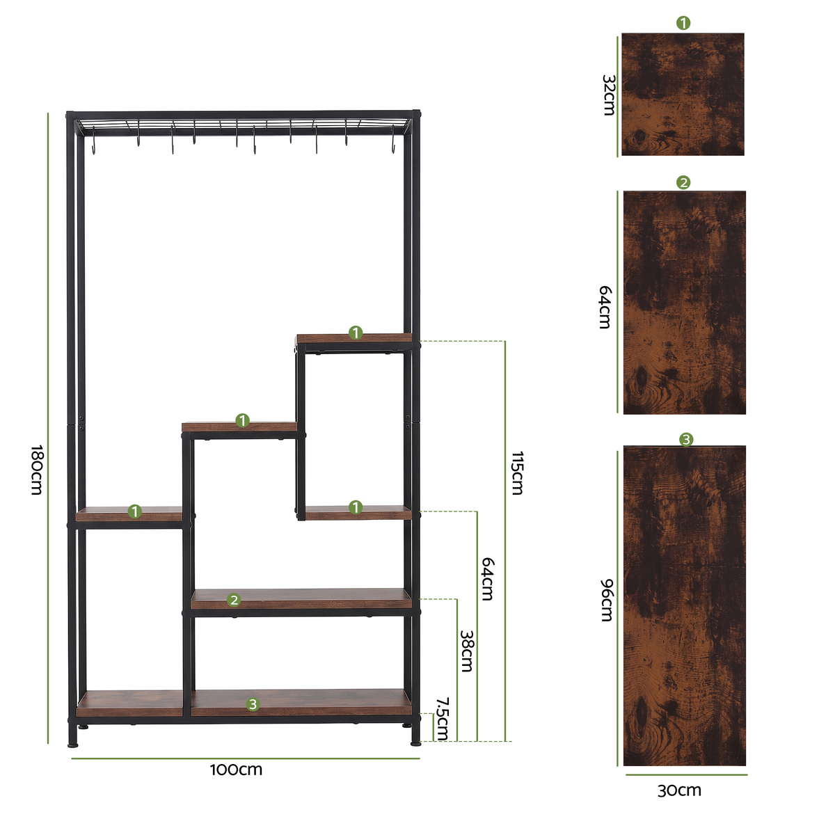 Elwood Plant Stand Bookshelf with Hanging Hooks – Rustic