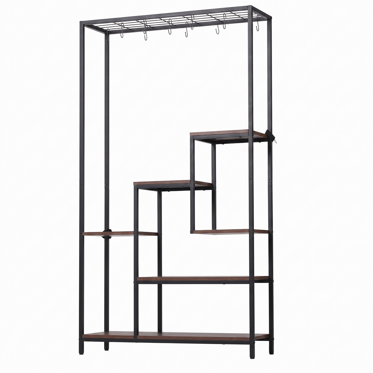 Elwood Plant Stand Bookshelf with Hanging Hooks – Rustic