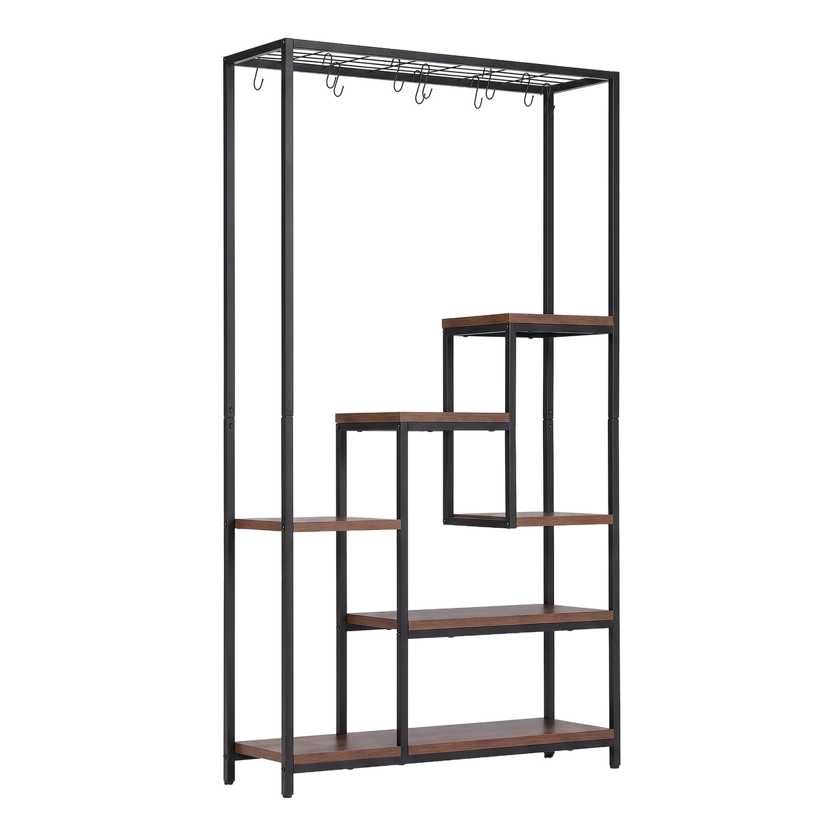 Elwood Plant Stand Bookshelf with Hanging Hooks – Rustic