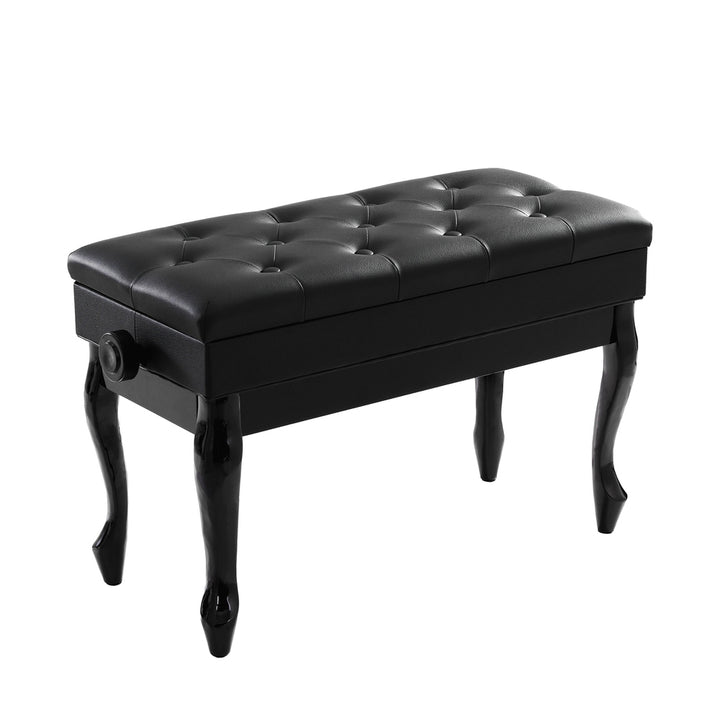 Classic Piano Stool PU Leather Adjustable Height Storage Seat - Black - Homecoze