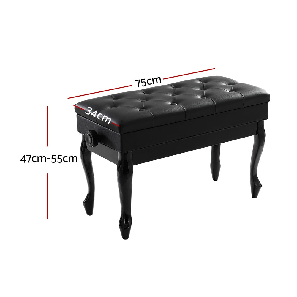 Classic Piano Stool PU Leather Adjustable Height Storage Seat - Black - Homecoze