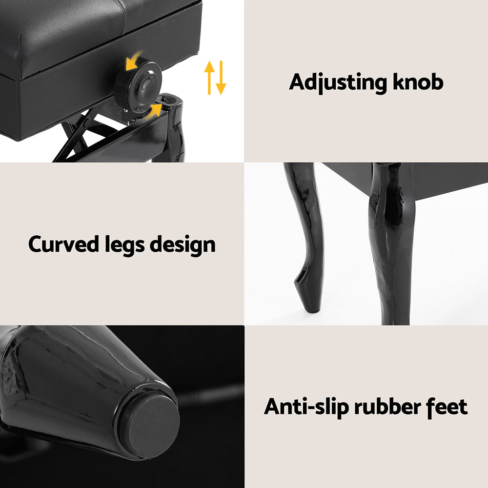 Classic Piano Stool PU Leather Adjustable Height Storage Seat - Black - Homecoze