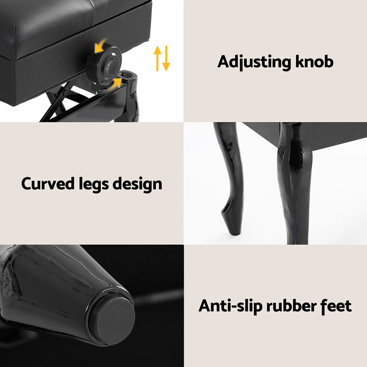 Classic Piano Stool PU Leather Adjustable Height Storage Seat - Black - Homecoze