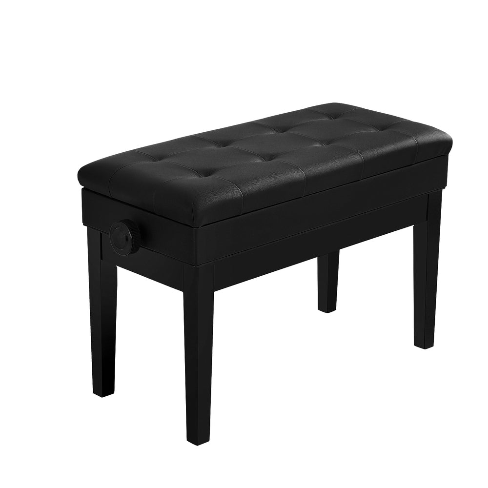 Piano Stool PU Leather Storage Bench Adjustable Height Seat - Black - Homecoze
