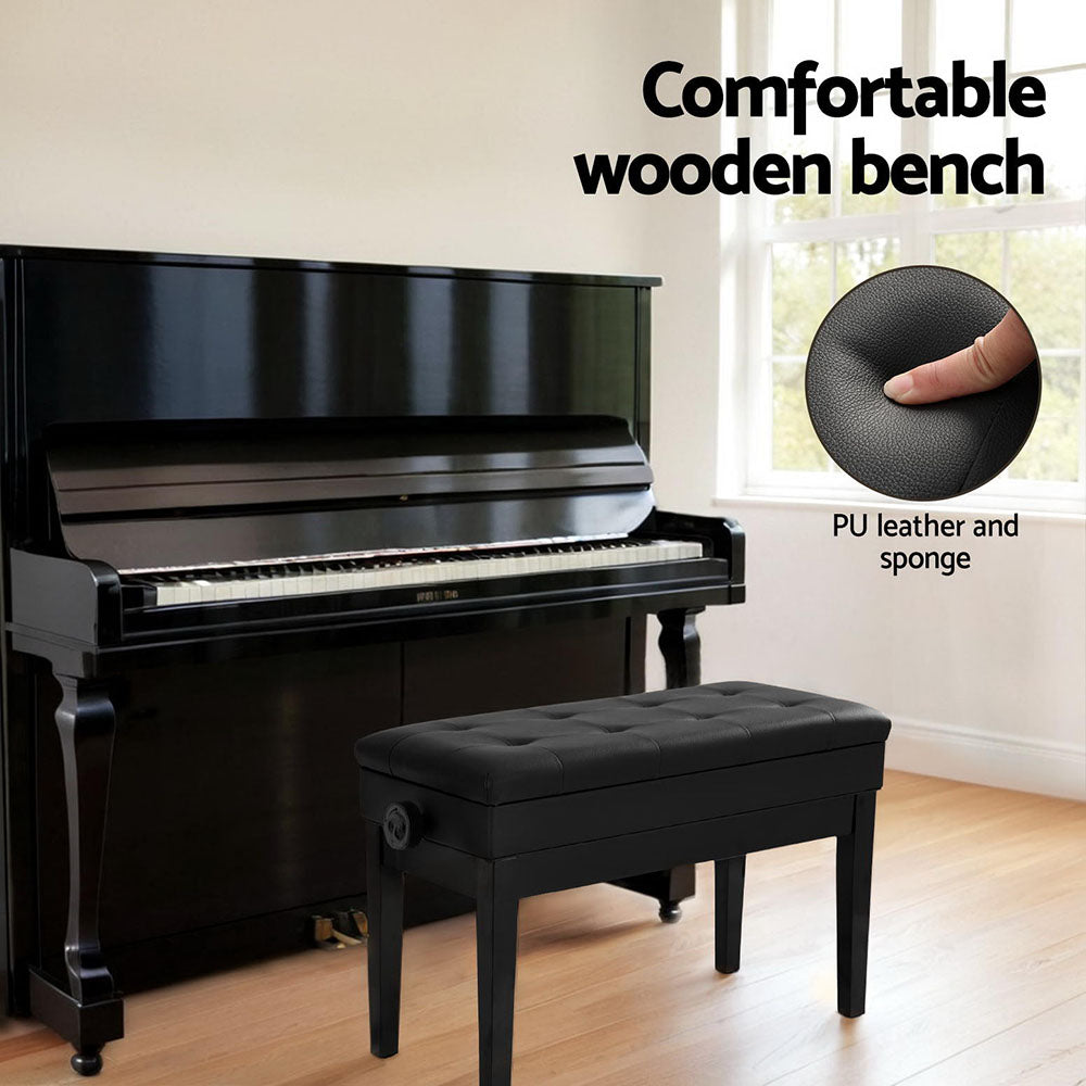 Piano Stool PU Leather Storage Bench Adjustable Height Seat - Black - Homecoze