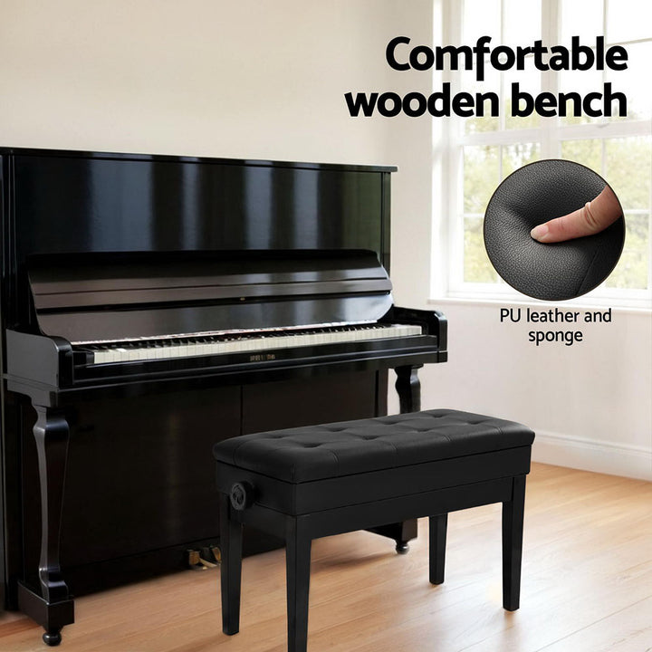Piano Stool PU Leather Storage Bench Adjustable Height Seat - Black - Homecoze