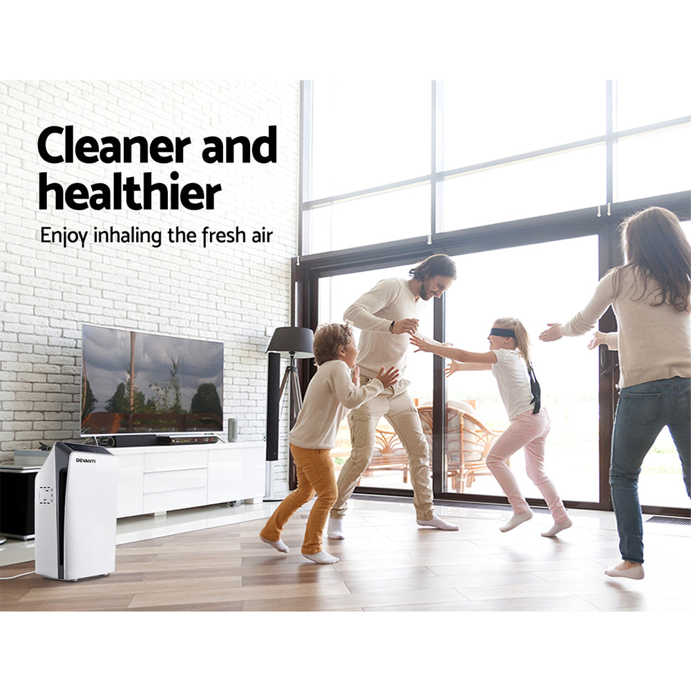 Air Purifier Up to 30㎡ Room with Spare Active Carbon HEPA Filtered Air Cleaner - White - Homecoze