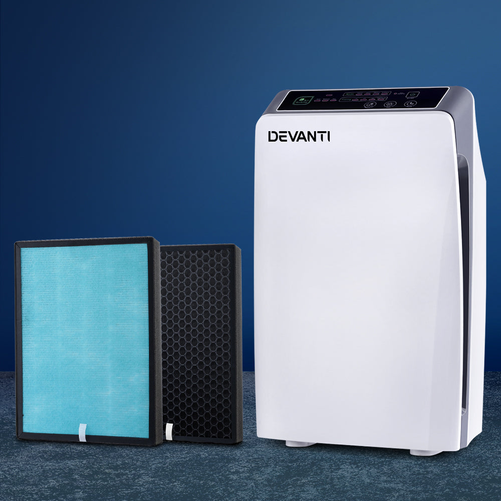 Air Purifier Up to 30㎡ Room with Spare Active Carbon HEPA Filtered Air Cleaner - White - Homecoze