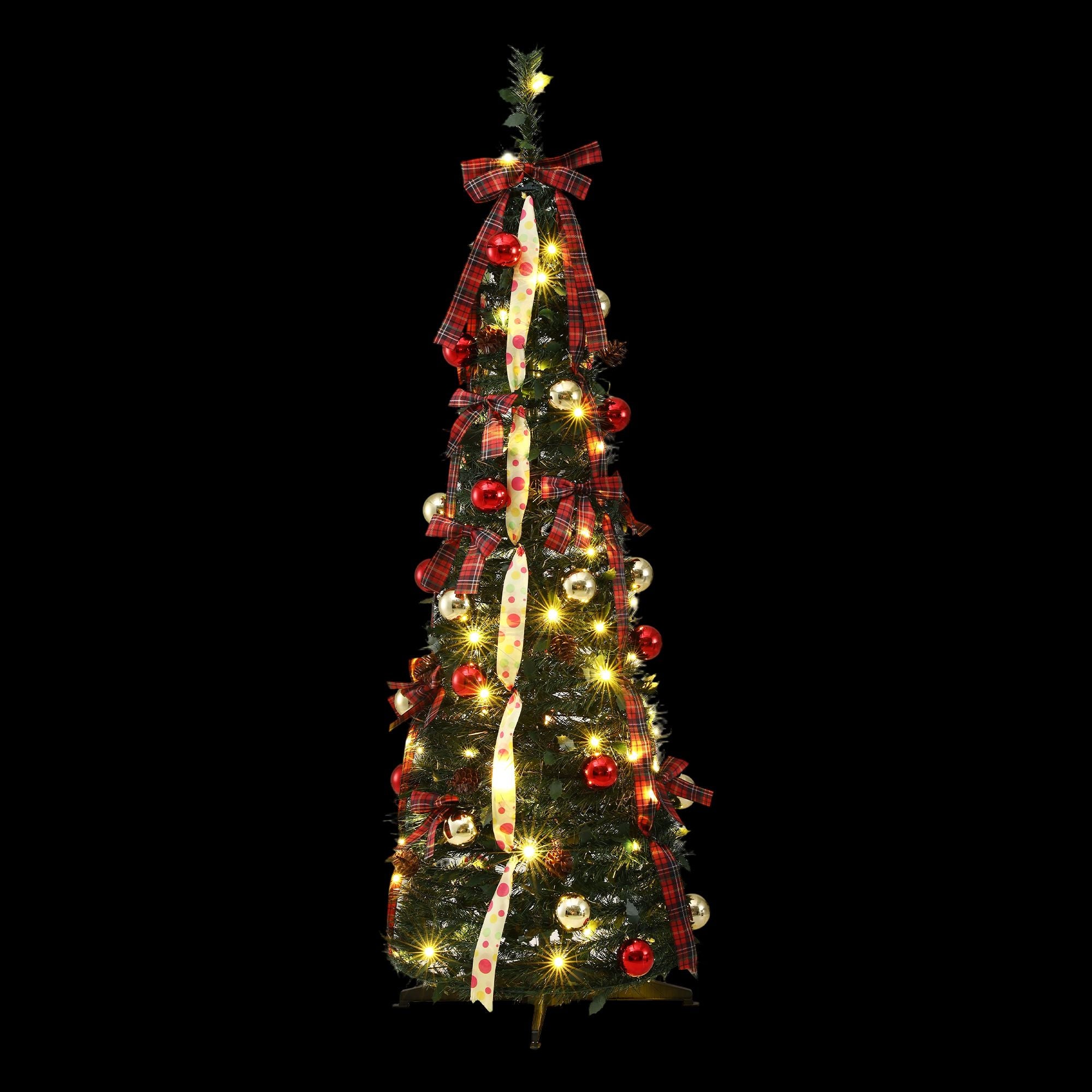 5.2FT Pre-lit LED Pop-Up Christmas Tree - Tartan Ribbon