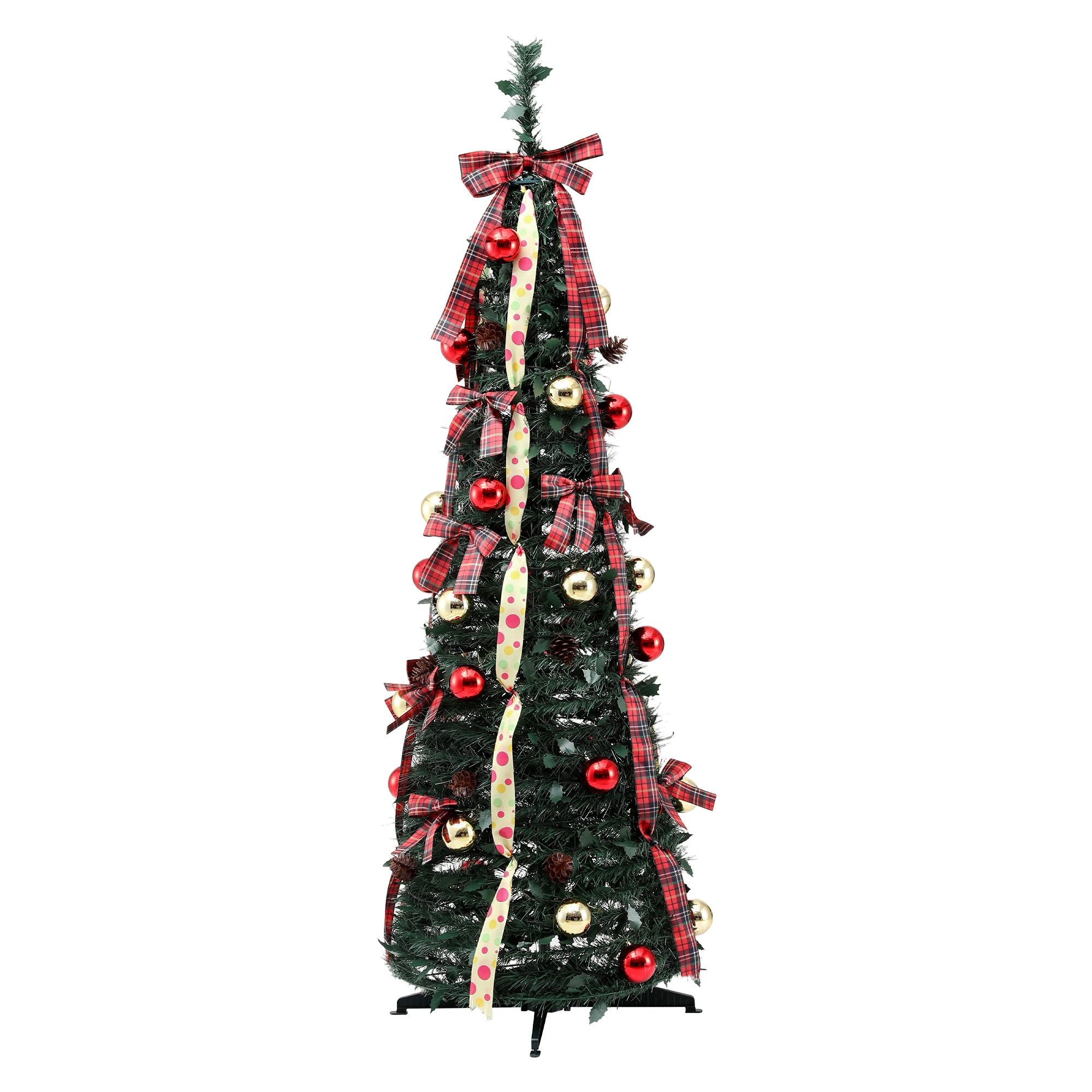 5.2FT Pre-lit LED Pop-Up Christmas Tree - Tartan Ribbon