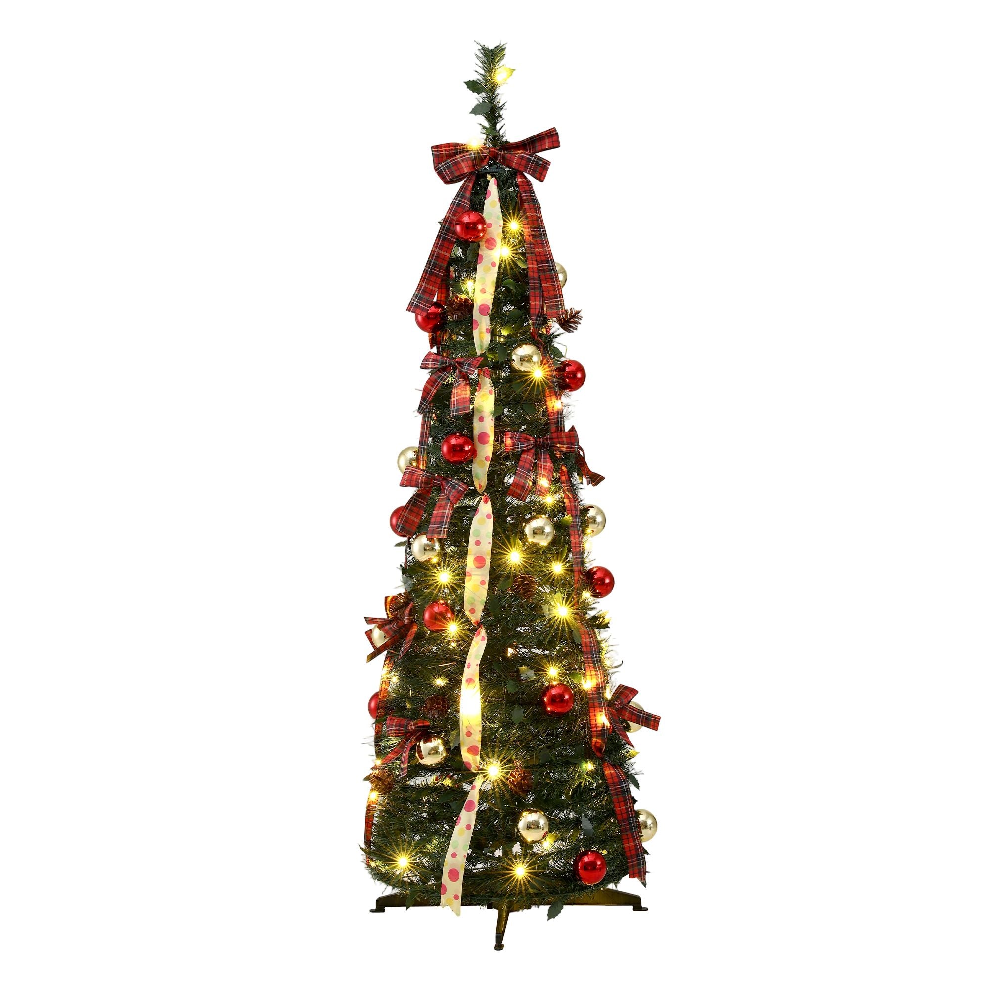 5.2FT Pre-lit LED Pop-Up Christmas Tree - Tartan Ribbon