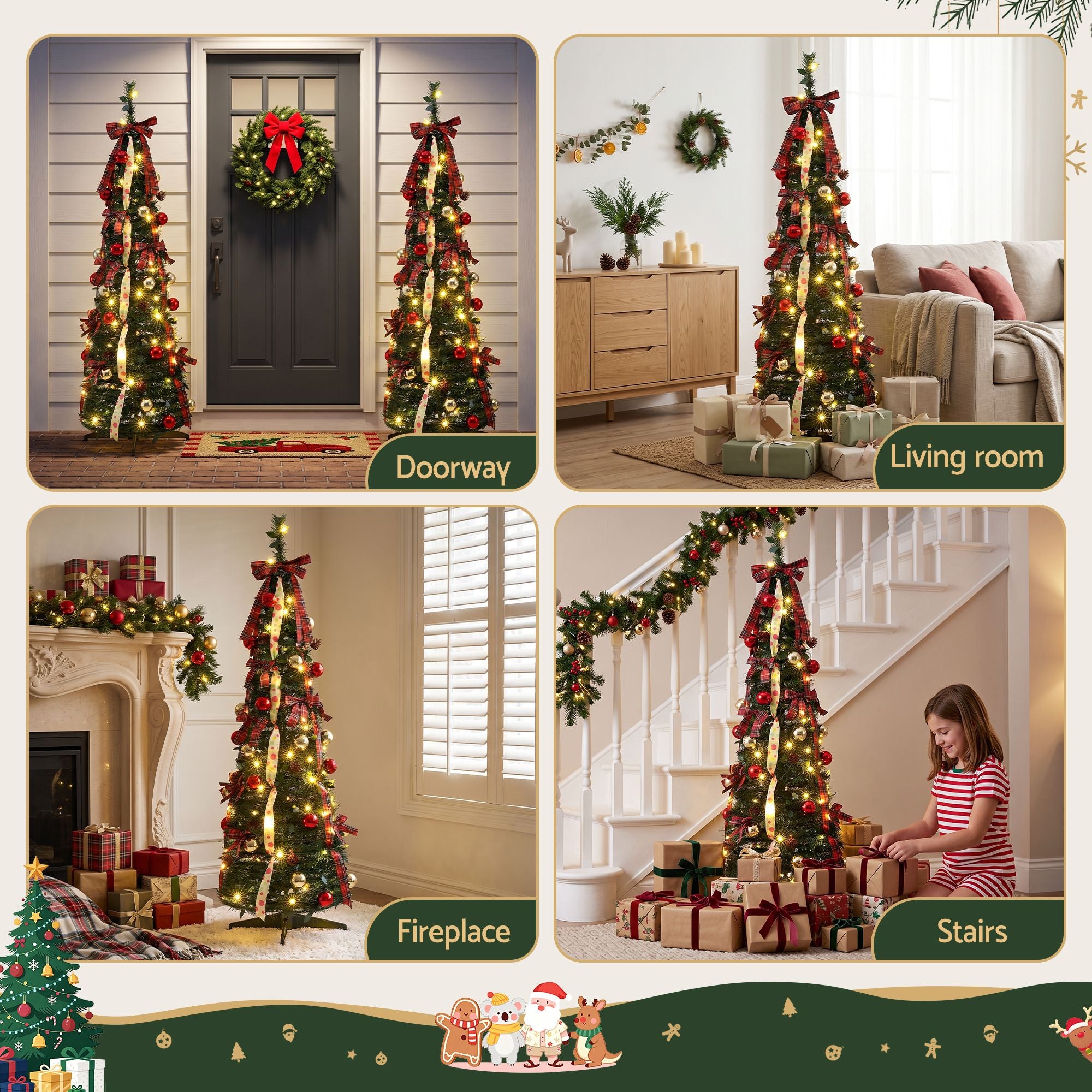 5.2FT Pre-lit LED Pop-Up Christmas Tree - Tartan Ribbon