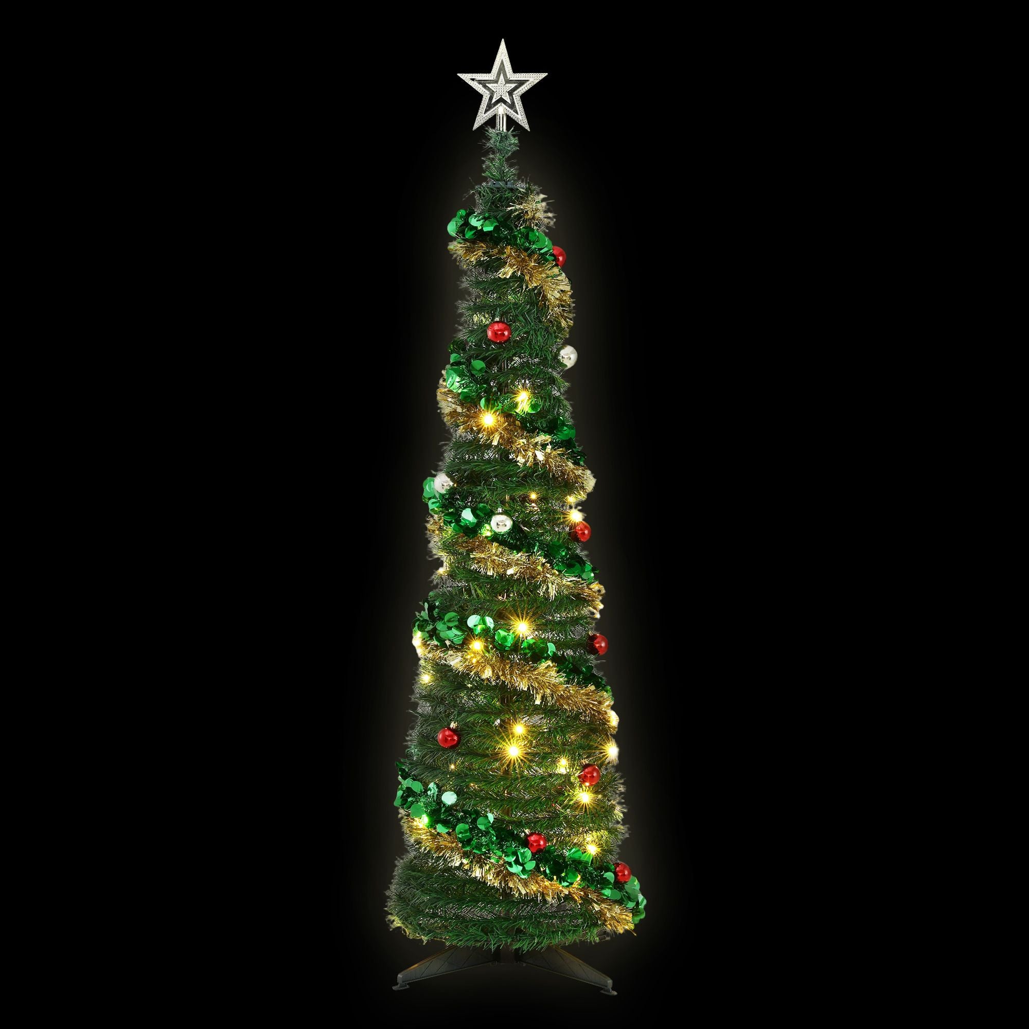 5.2FT Pre-lit LED Pop-Up Christmas Tree - Gold & Green Tinsel