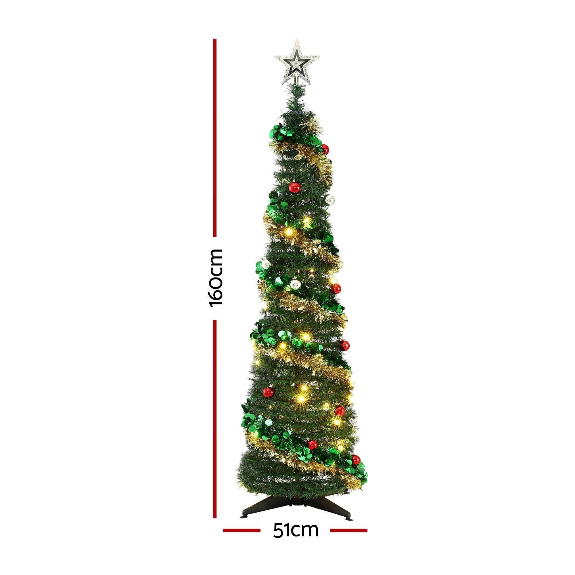 5.2FT Pre-lit LED Pop-Up Christmas Tree - Gold & Green Tinsel