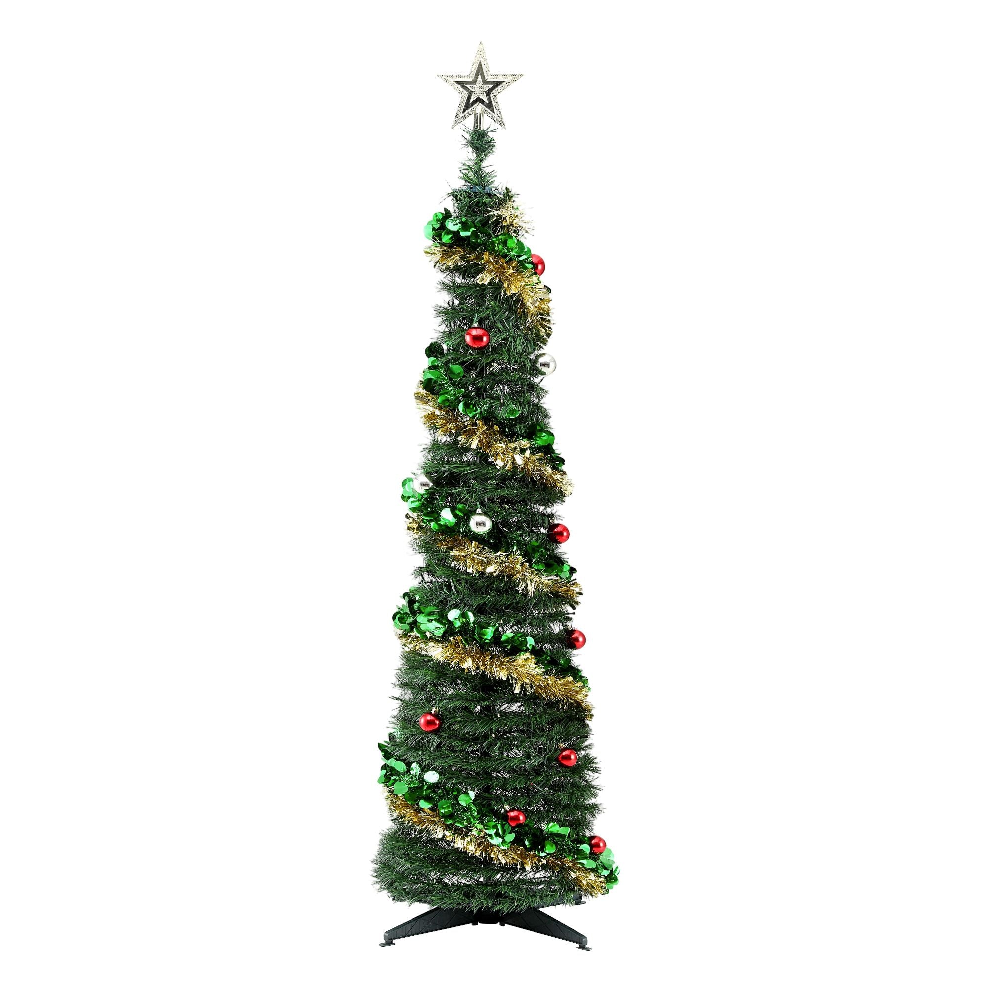 5.2FT Pre-lit LED Pop-Up Christmas Tree - Gold & Green Tinsel