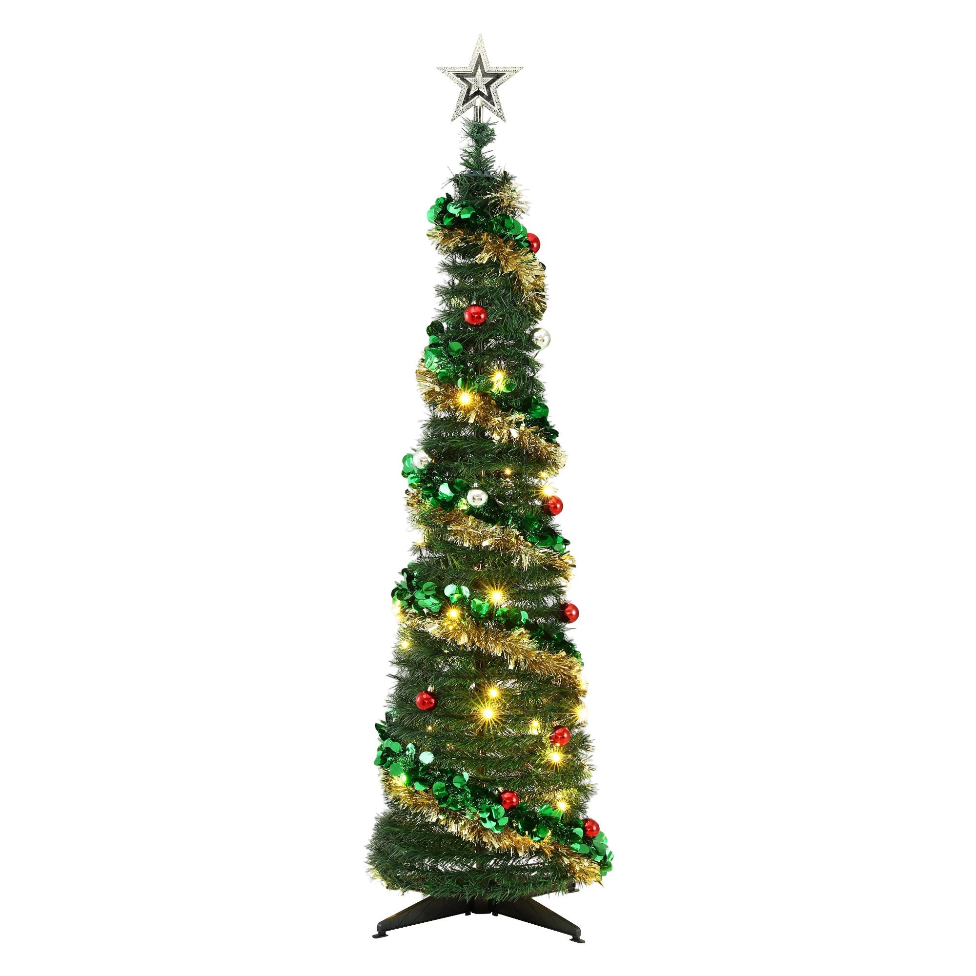 5.2FT Pre-lit LED Pop-Up Christmas Tree - Gold & Green Tinsel