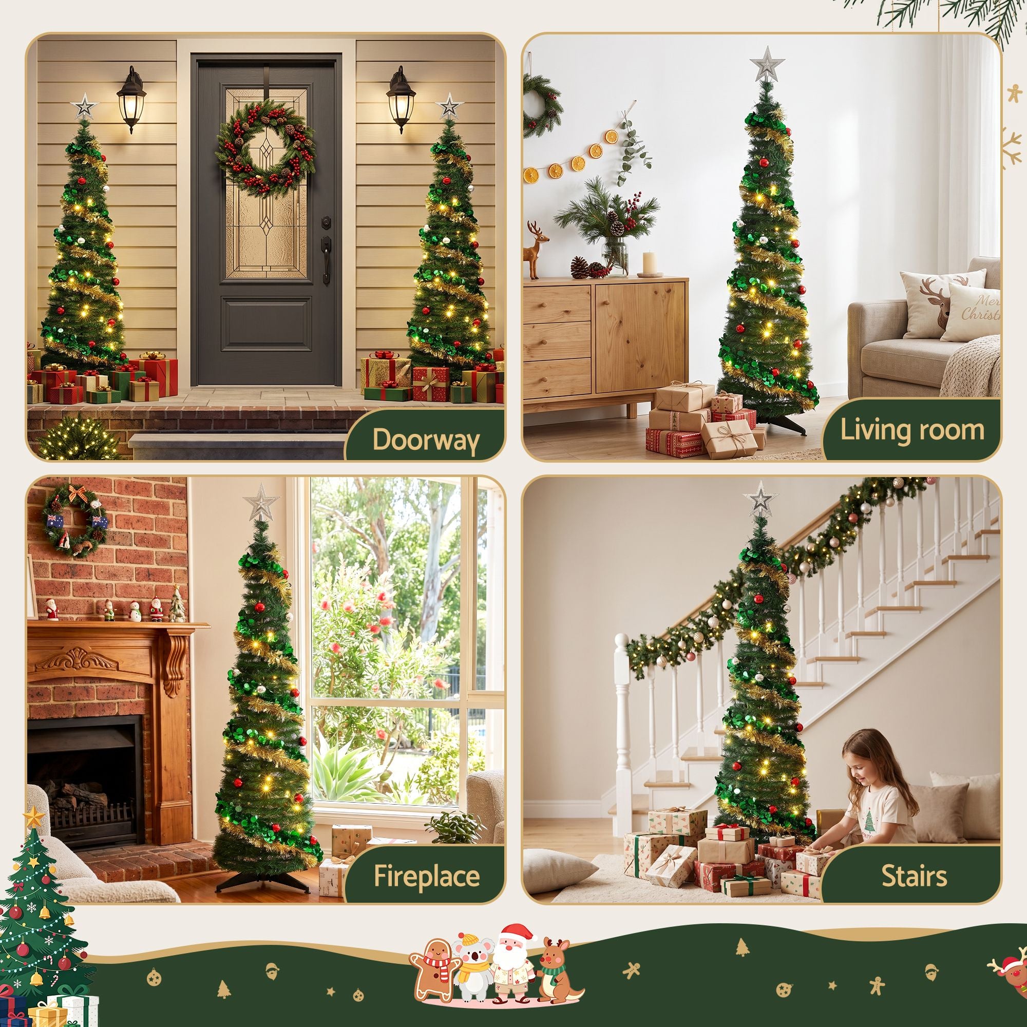 5.2FT Pre-lit LED Pop-Up Christmas Tree - Gold & Green Tinsel