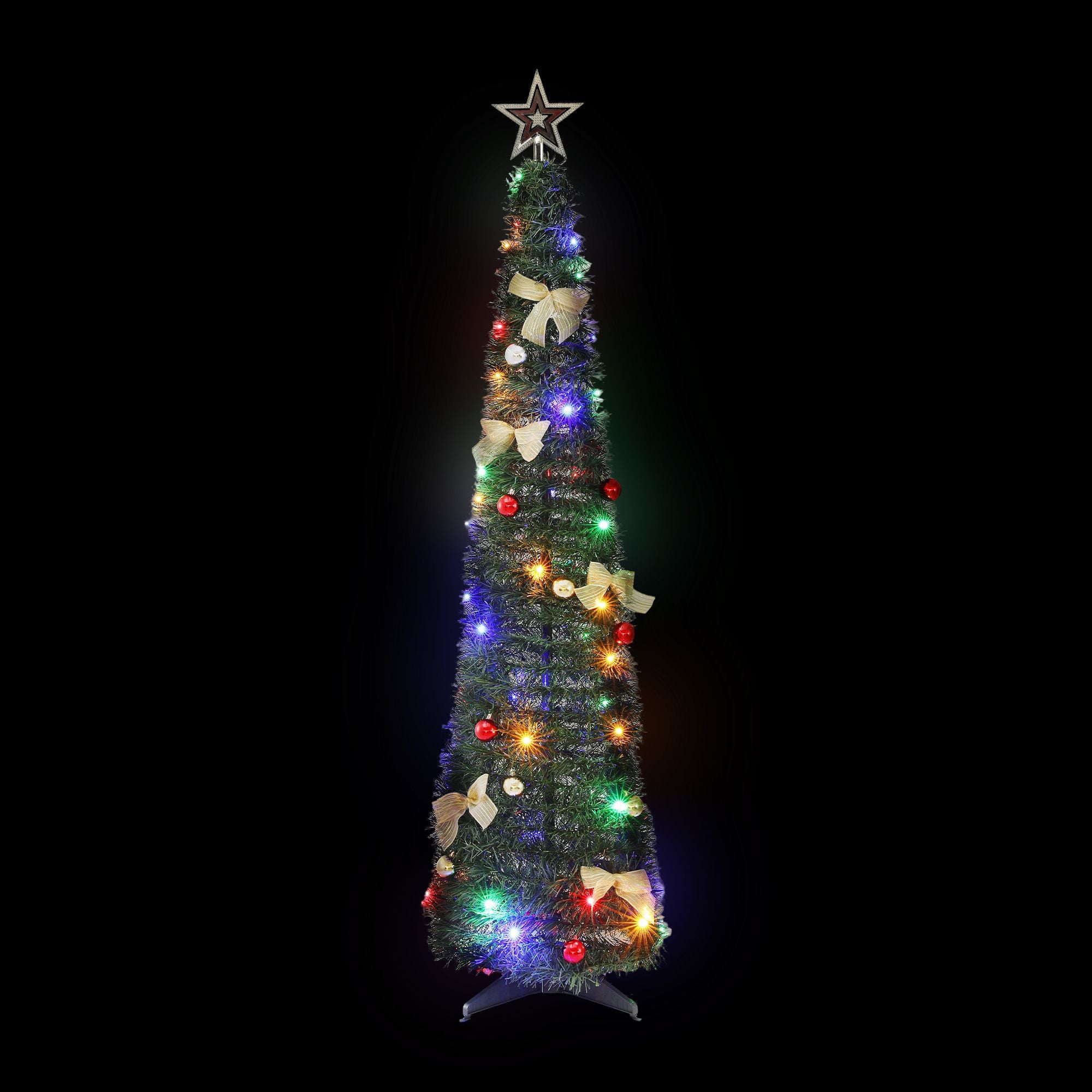 5FT Pre-lit Multicolour LED Pop-Up Christmas Tree – Gold Bow