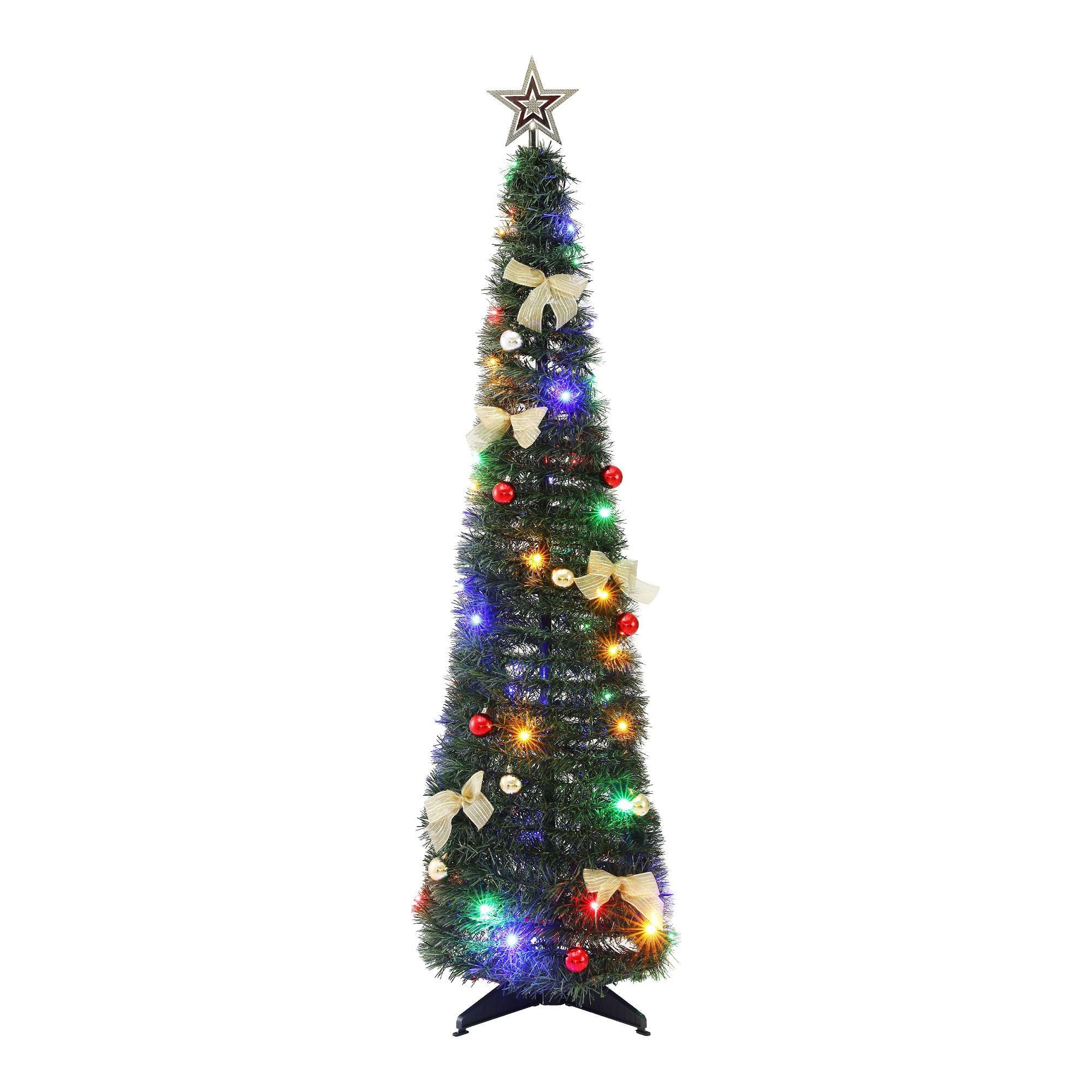 5FT Pre-lit Multicolour LED Pop-Up Christmas Tree – Gold Bow