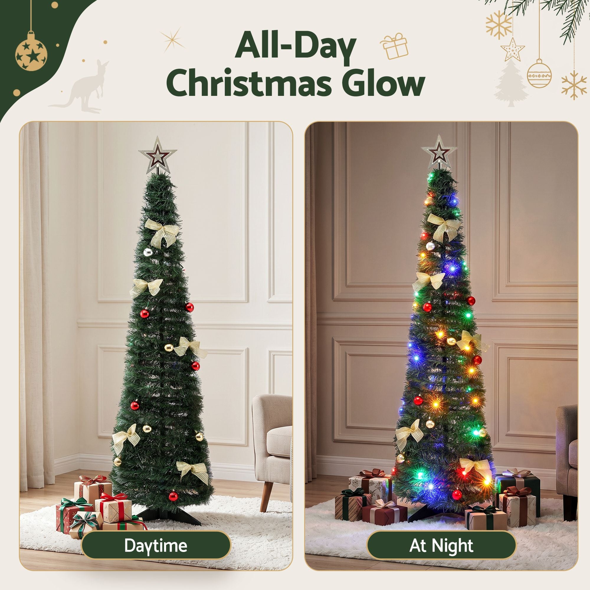 5FT Pre-lit Multicolour LED Pop-Up Christmas Tree – Gold Bow