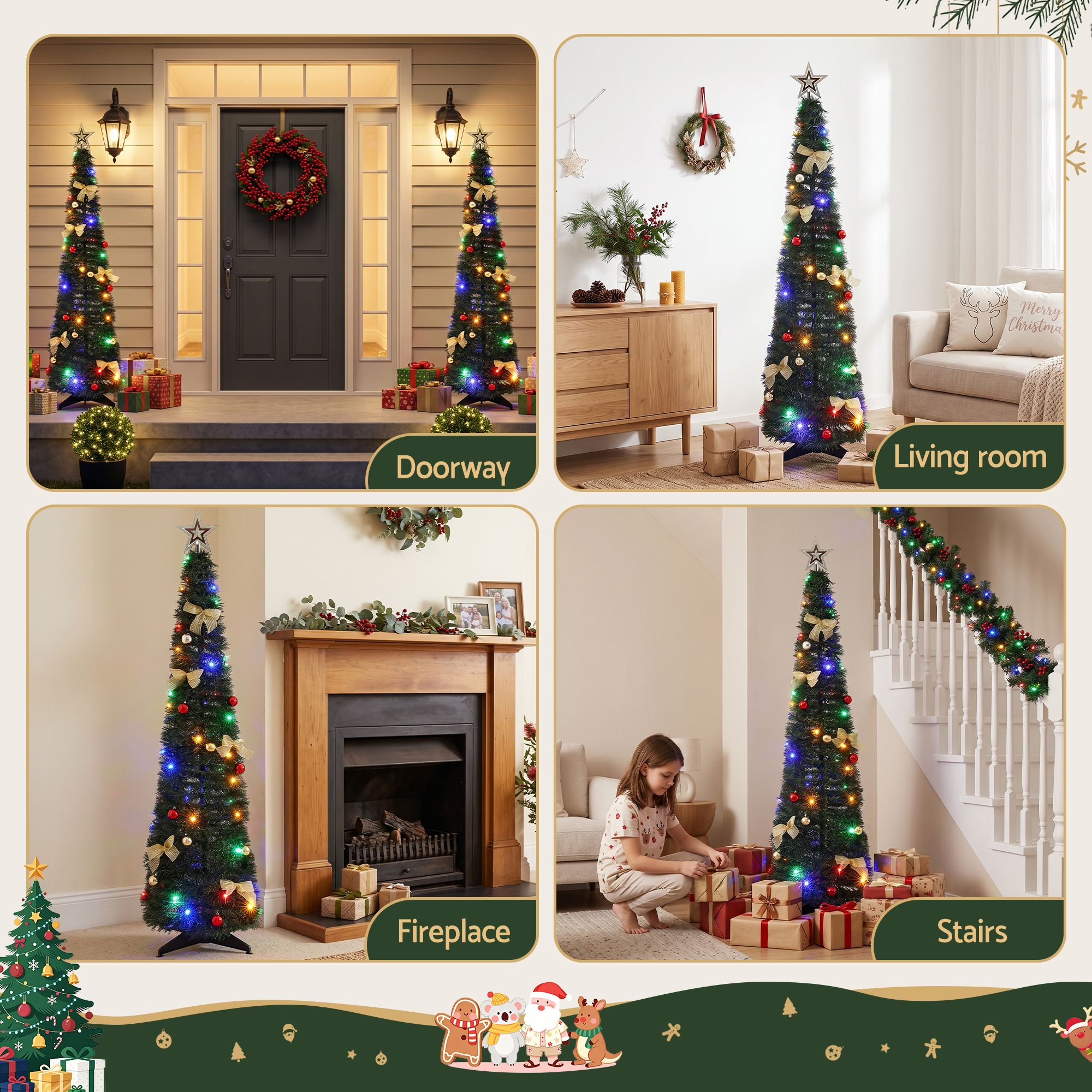 5FT Pre-lit Multicolour LED Pop-Up Christmas Tree – Gold Bow