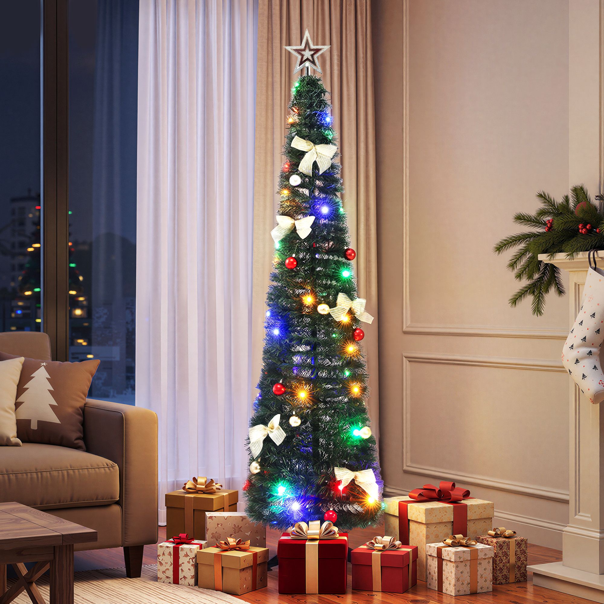 5FT Pre-lit Multicolour LED Pop-Up Christmas Tree – Gold Bow
