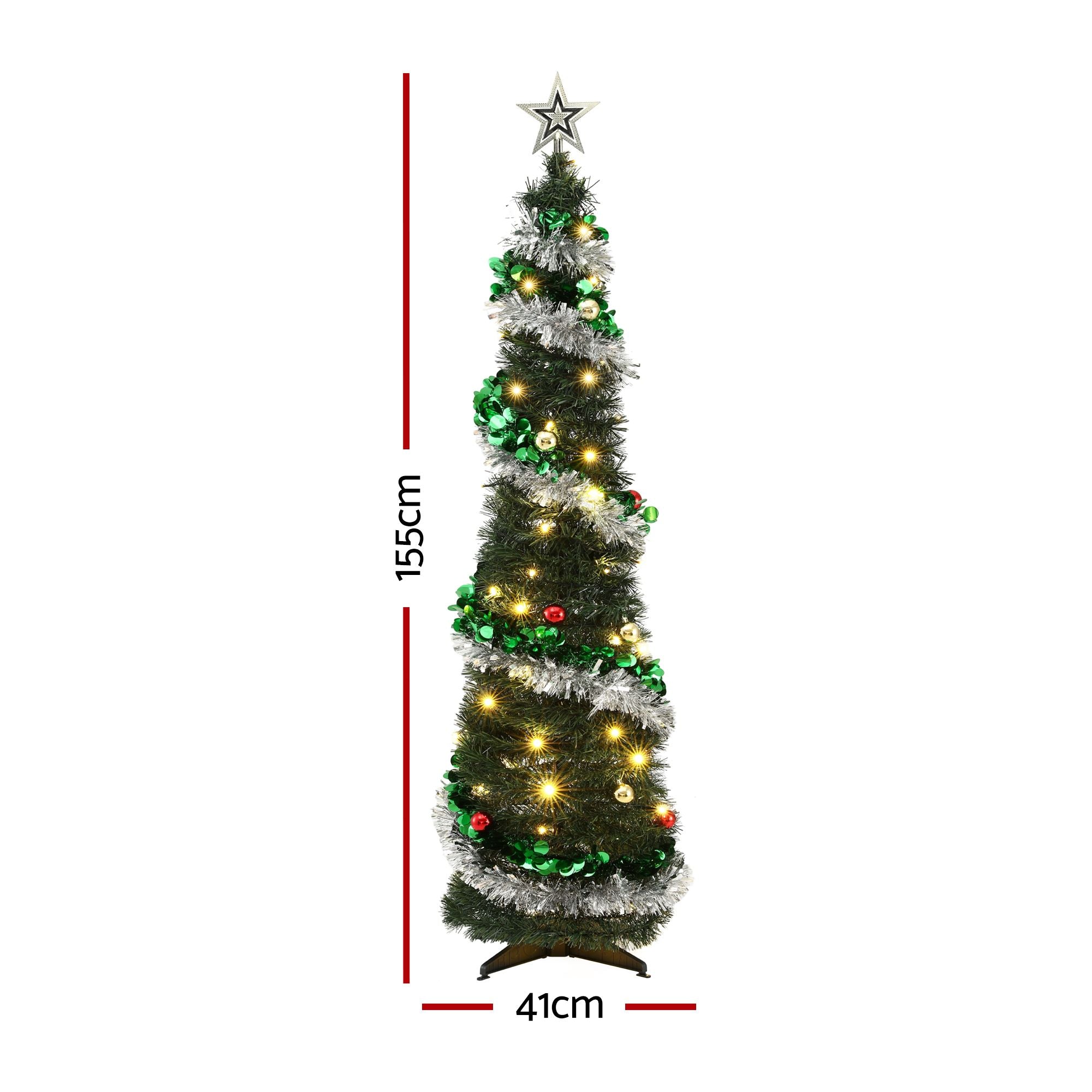 5FT Pre-lit LED Pop-Up Christmas Tree – Silver & Green Tinsel