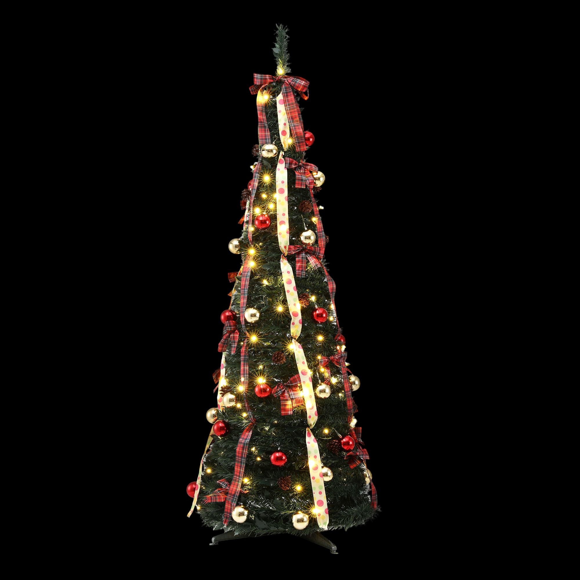 6.5FT Pre-lit LED Pop-Up Christmas Tree – Tartan Ribbon