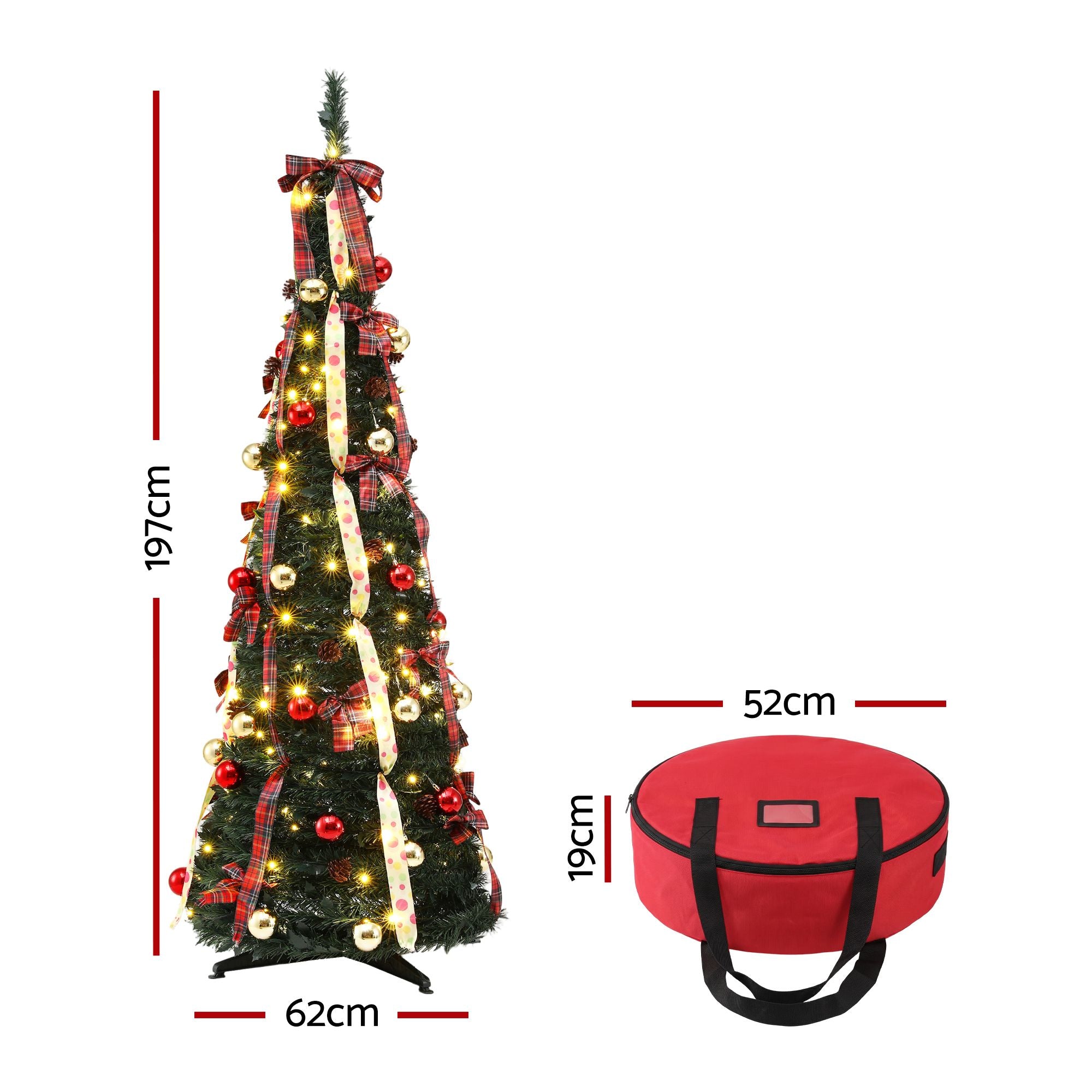 6.5FT Pre-lit LED Pop-Up Christmas Tree – Tartan Ribbon