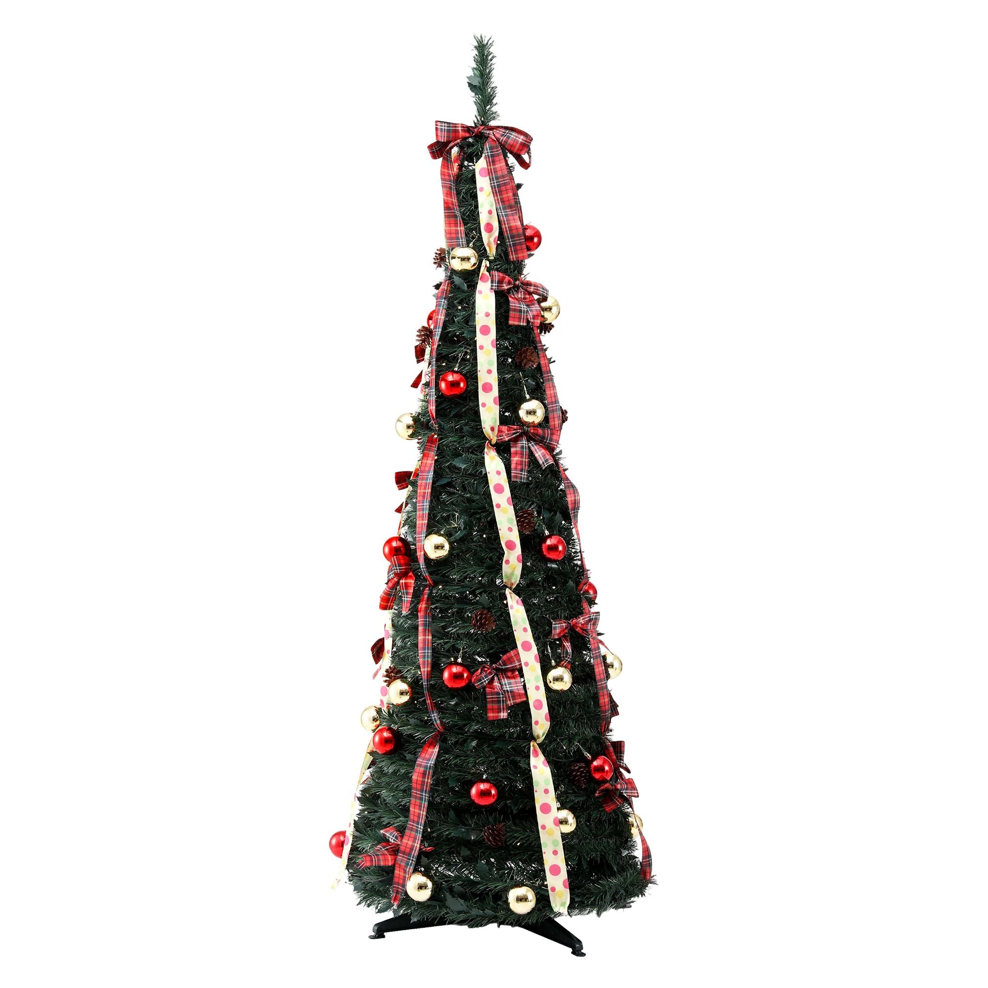 6.5FT Pre-lit LED Pop-Up Christmas Tree – Tartan Ribbon