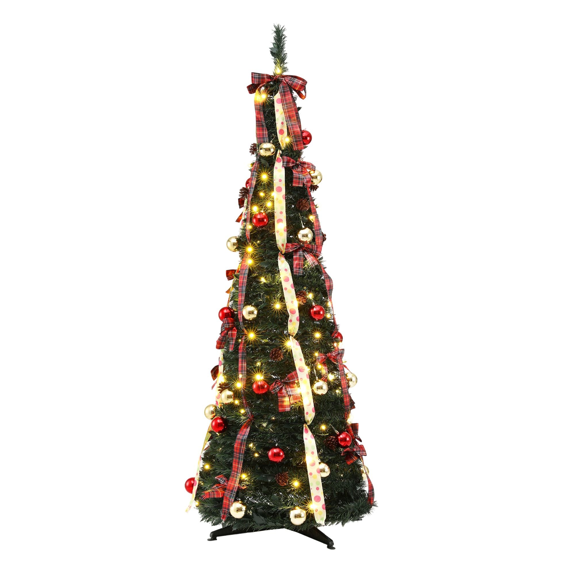 6.5FT Pre-lit LED Pop-Up Christmas Tree – Tartan Ribbon