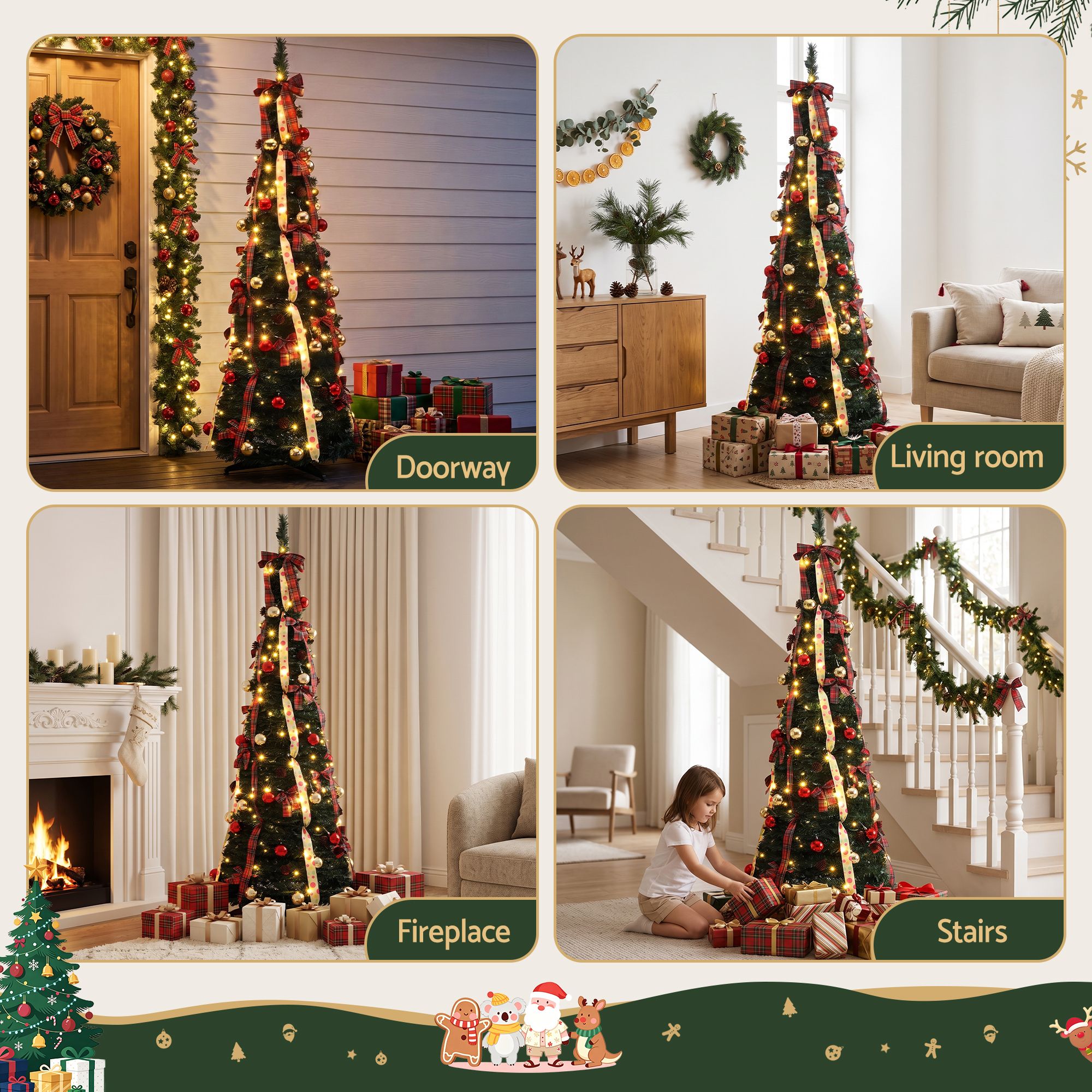 6.5FT Pre-lit LED Pop-Up Christmas Tree – Tartan Ribbon