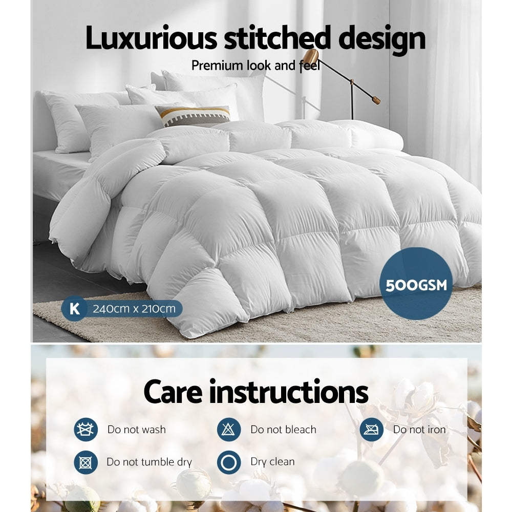 King 500GSM Duck Down Feather Quilt - Homecoze