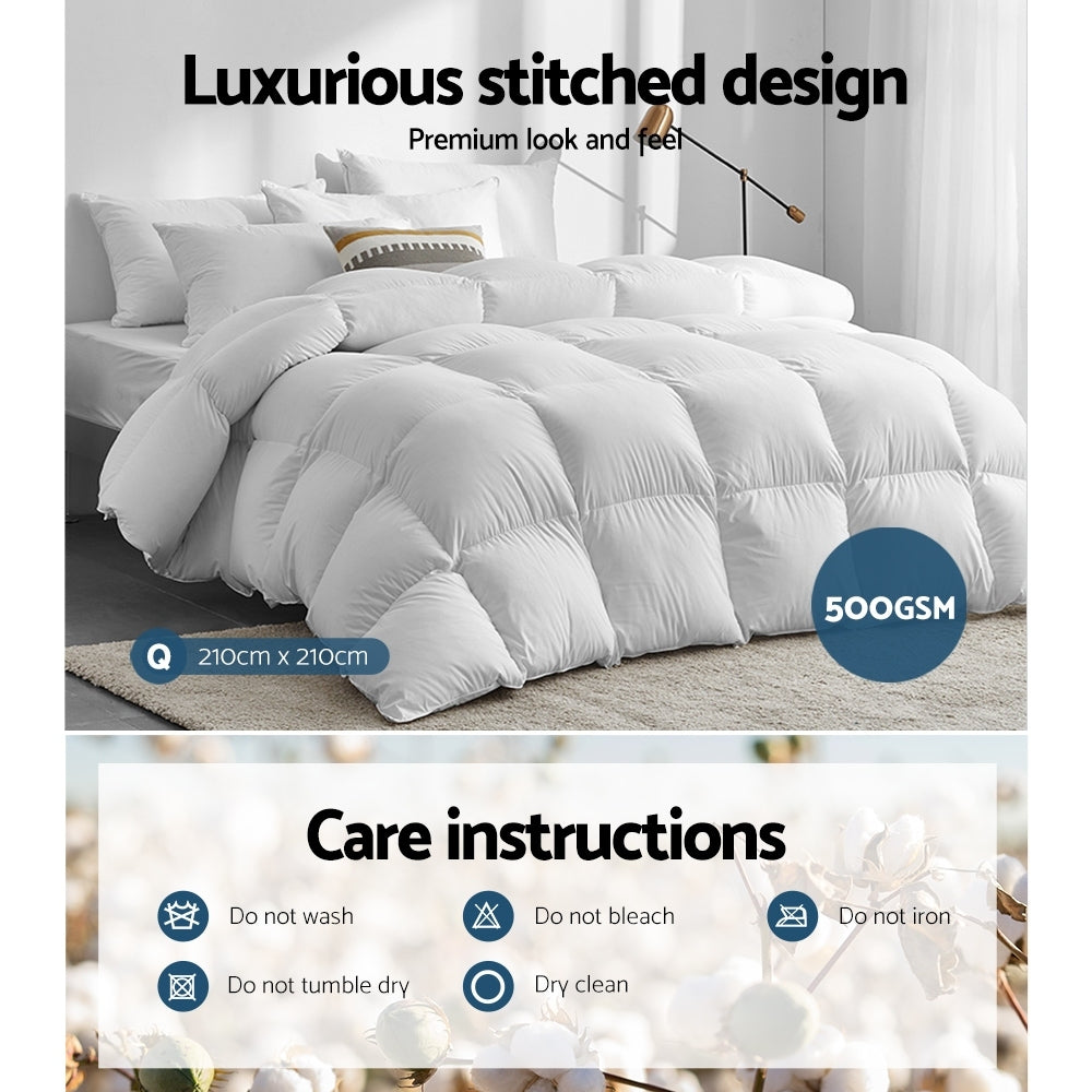 Queen 500GSM Duck Down Feather Quilt - Homecoze