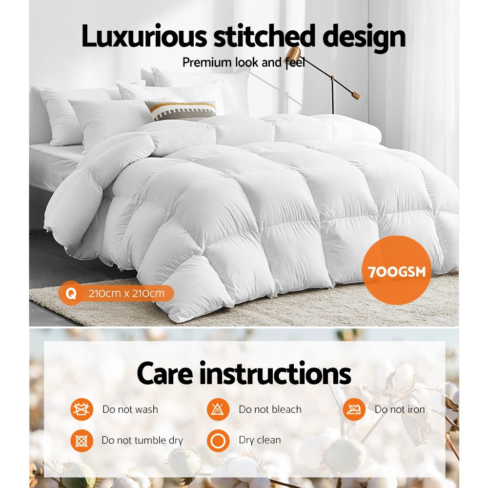 Queen 700GSM Goose Down Feather Quilt - Homecoze