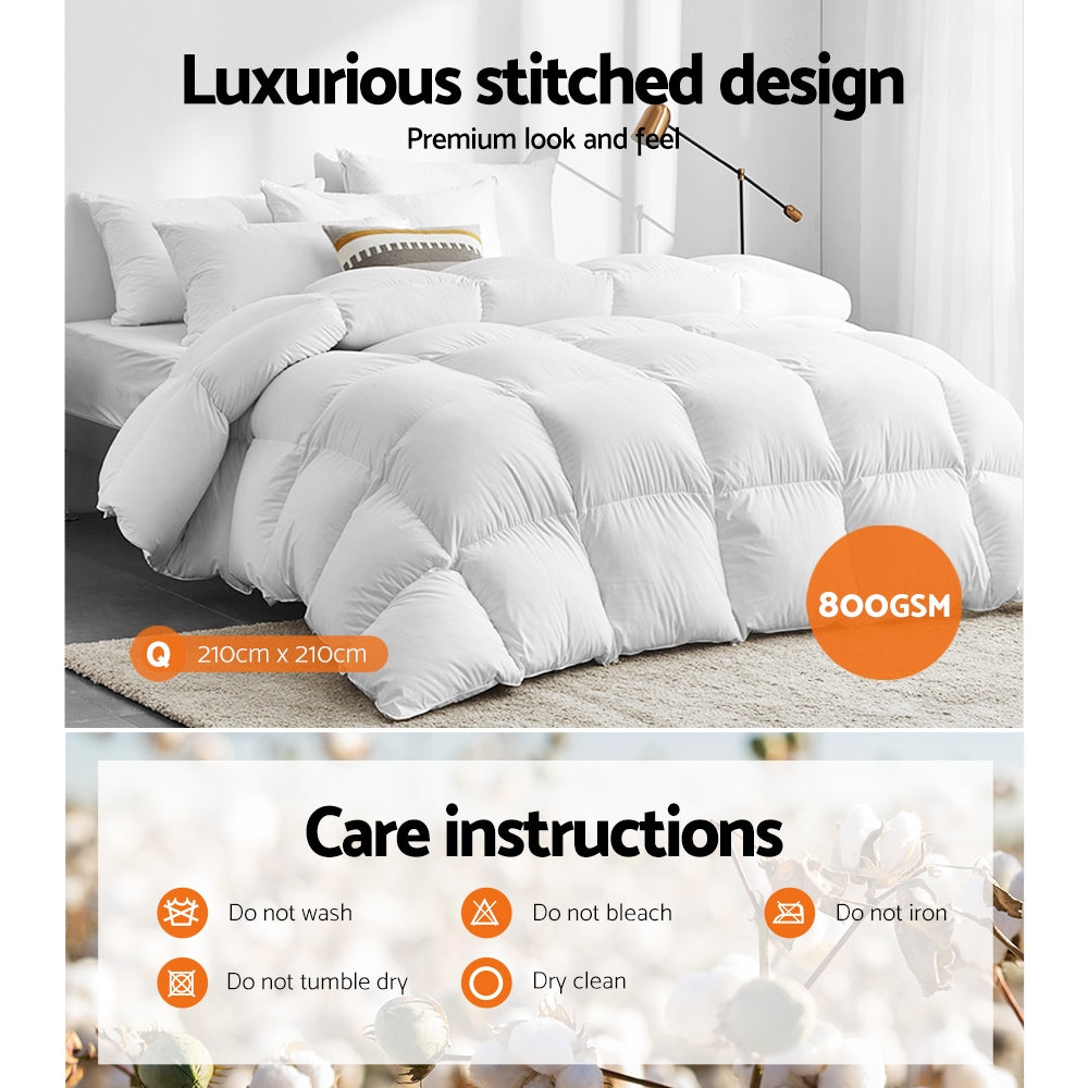 Queen 800GSM Goose Down Feather Quilt - Homecoze